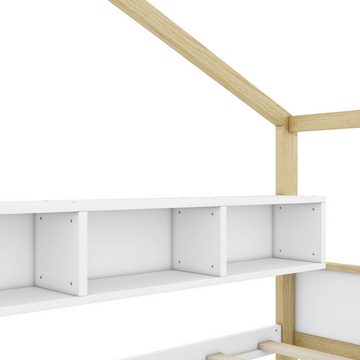 MODFU Kinderbett ausgestattet mit Ausziehbett, vier Staufächern (Hausbett 140*200cm), ohne Matratze