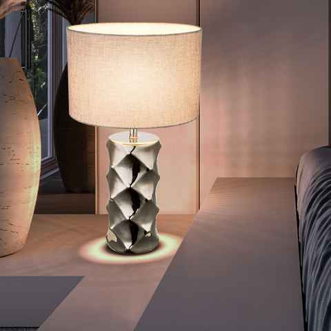 etc-shop LED Tischleuchte, Leuchtmittel inklusive, Warmweiß, Chrom Nacht Tisch Leuchte Wohn Schlaf Zimmer Textil Lese-