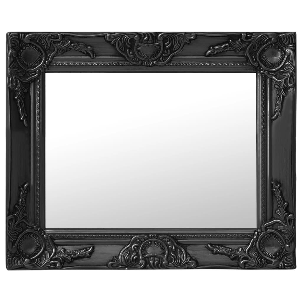 furnicato Wandspiegel Barock 50 x 40 cm Schwarz mit Massivholzrahmen (1-St), Dekorative Glasfläche mit abgeschrägter Kante für das Ankleidezimmer