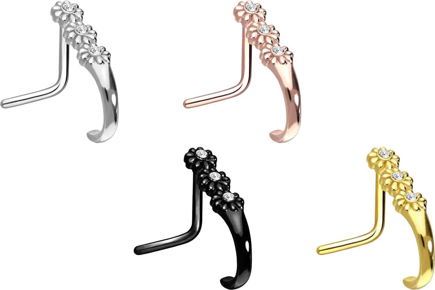 PIERCINGLINE Nasenpiercing Chirurgenstahl Nasenstecker 3 KRISTALLBLUMEN (Na günstig online kaufen
