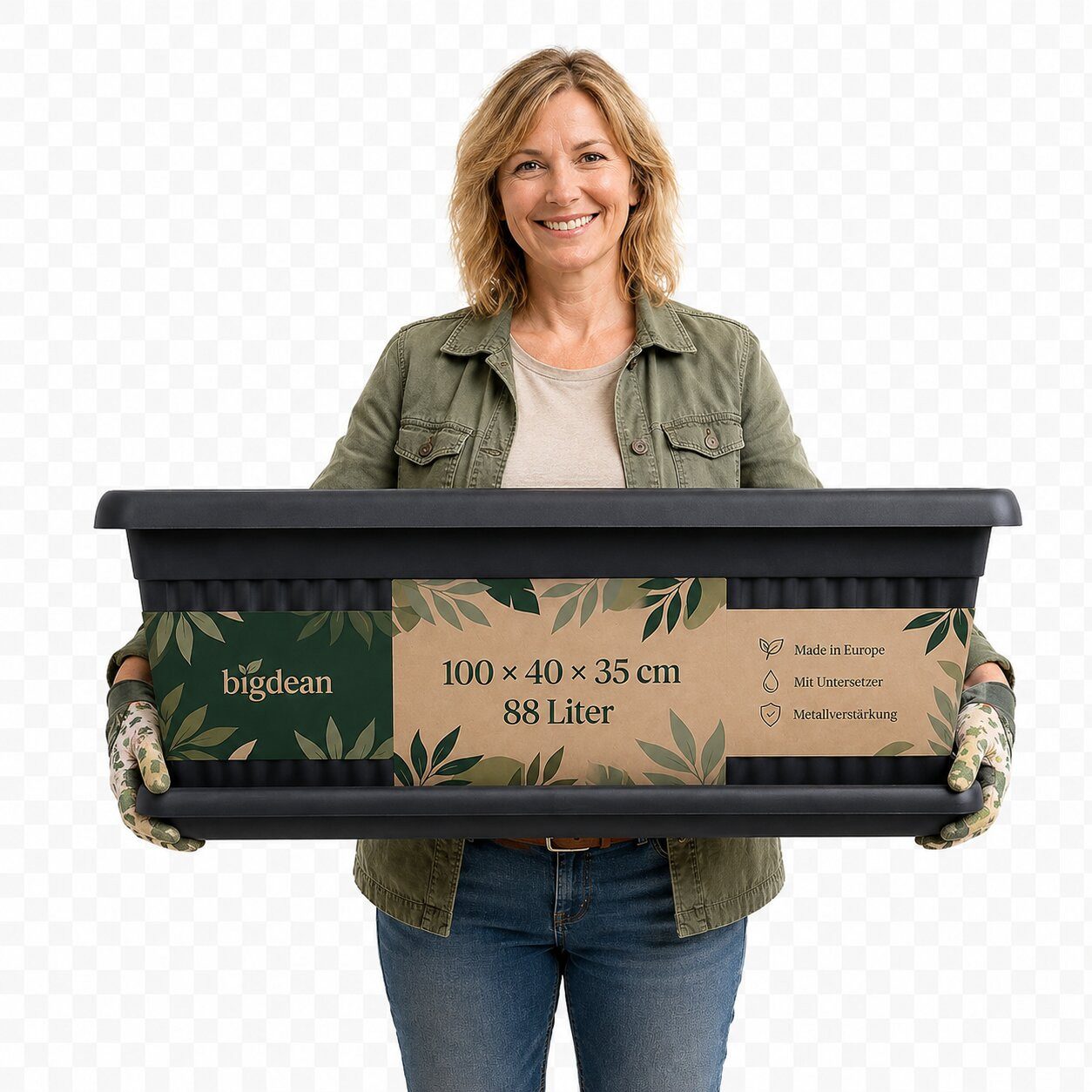 BigDean Blumenkasten Blumenkübel Jumbo Anthrazit (1, 1 St., Set), 60-Liter-Volumen, Mediterranes Rillen-Design, Staunässe-Schutz