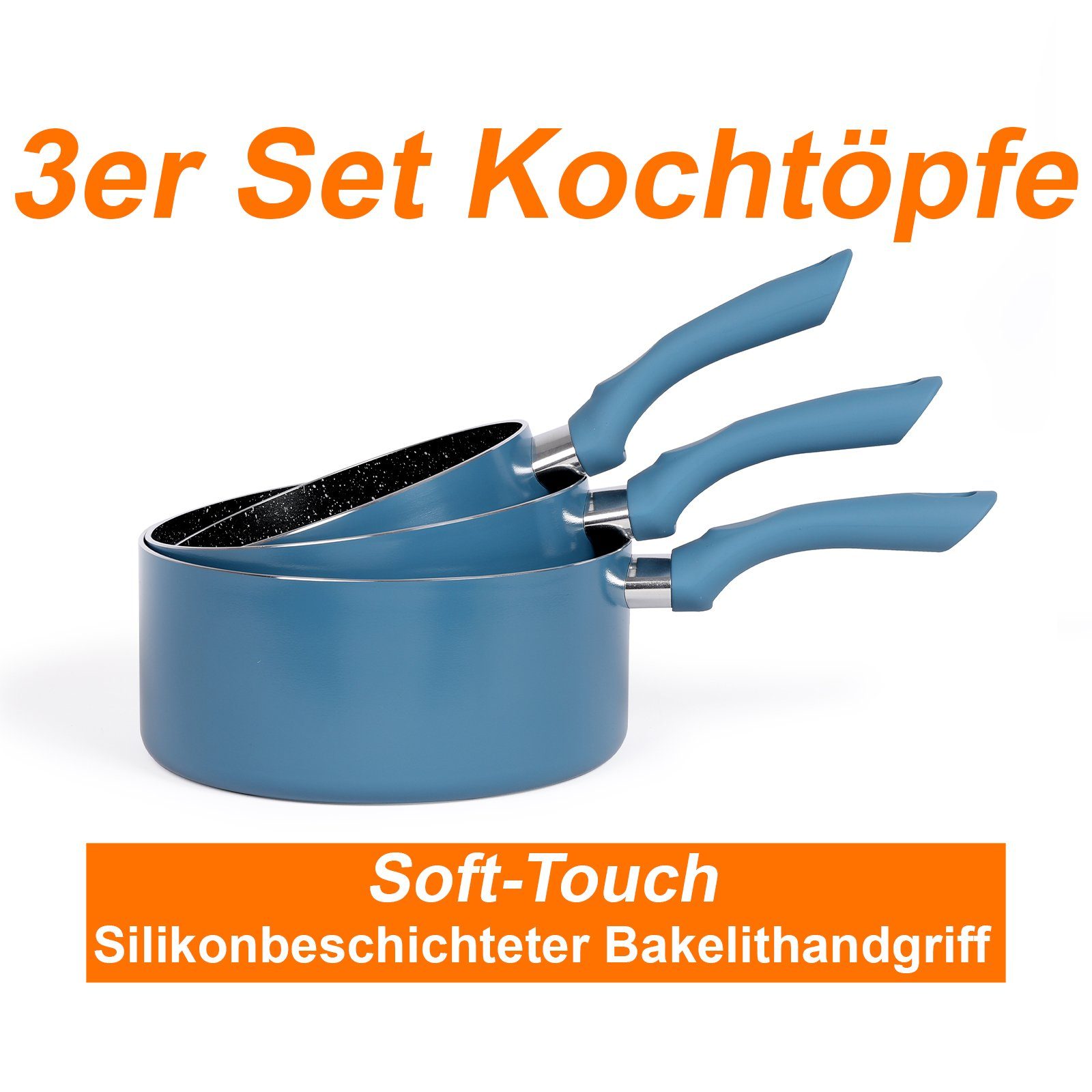 LIVOO Topf-Set LIVOO Kochtopf-Set 3-teilig Induktion Silikongriffe 16/18/20 cm