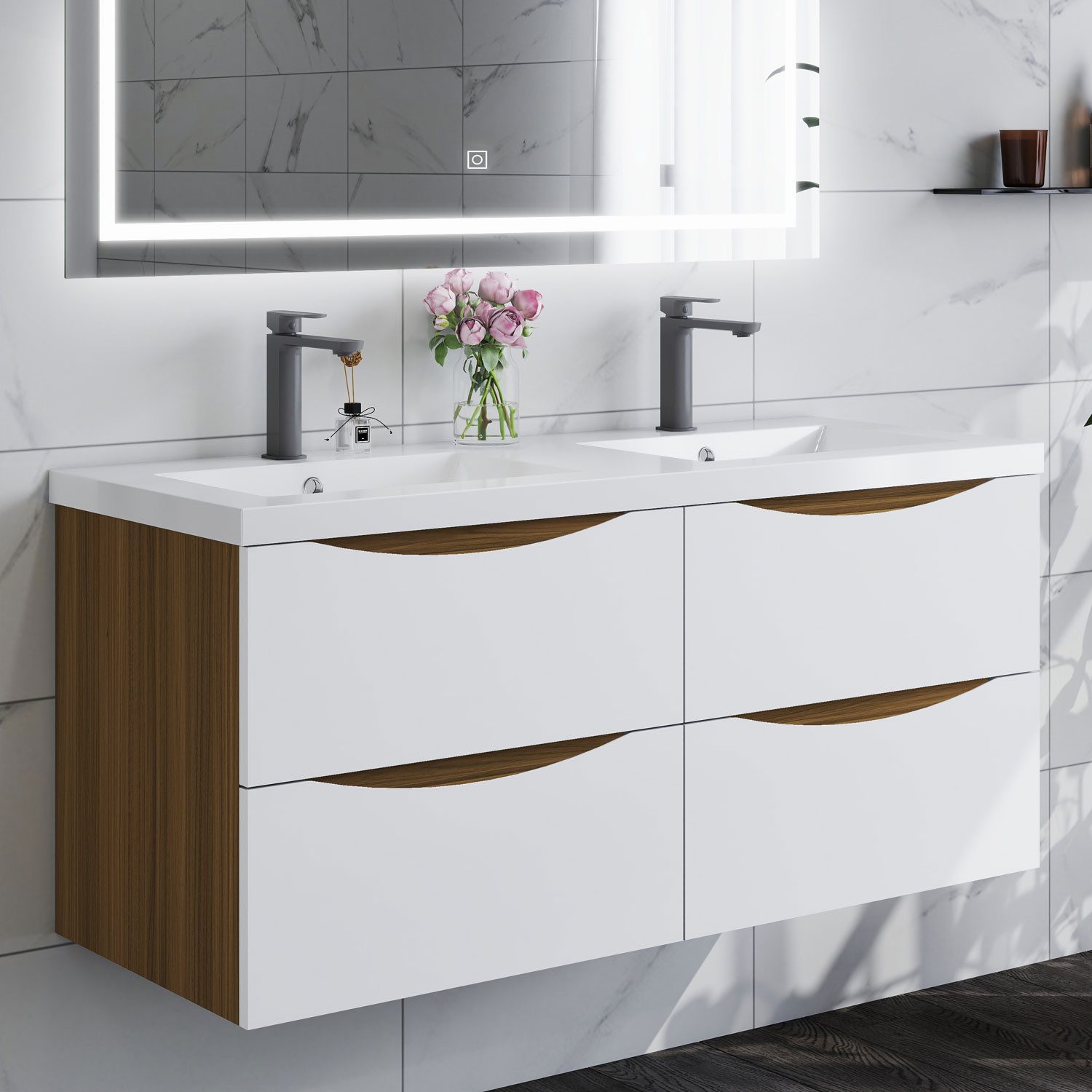 duschspa Waschtisch Waschbecken mit Unterschrank Waschtischunterschrank Smiley, Badmöbel in Breite 50/60/80/90/100 cm