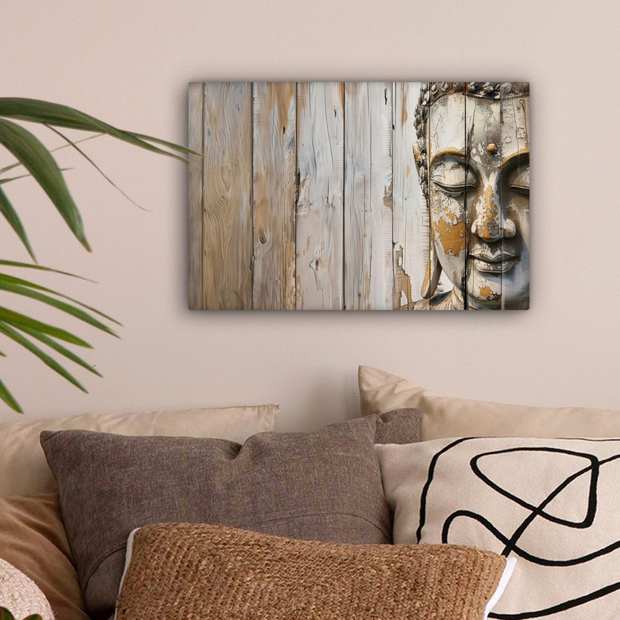 OneMillionCanvasses® Leinwandbild Buddha - Holzoptik - günstig online kaufen