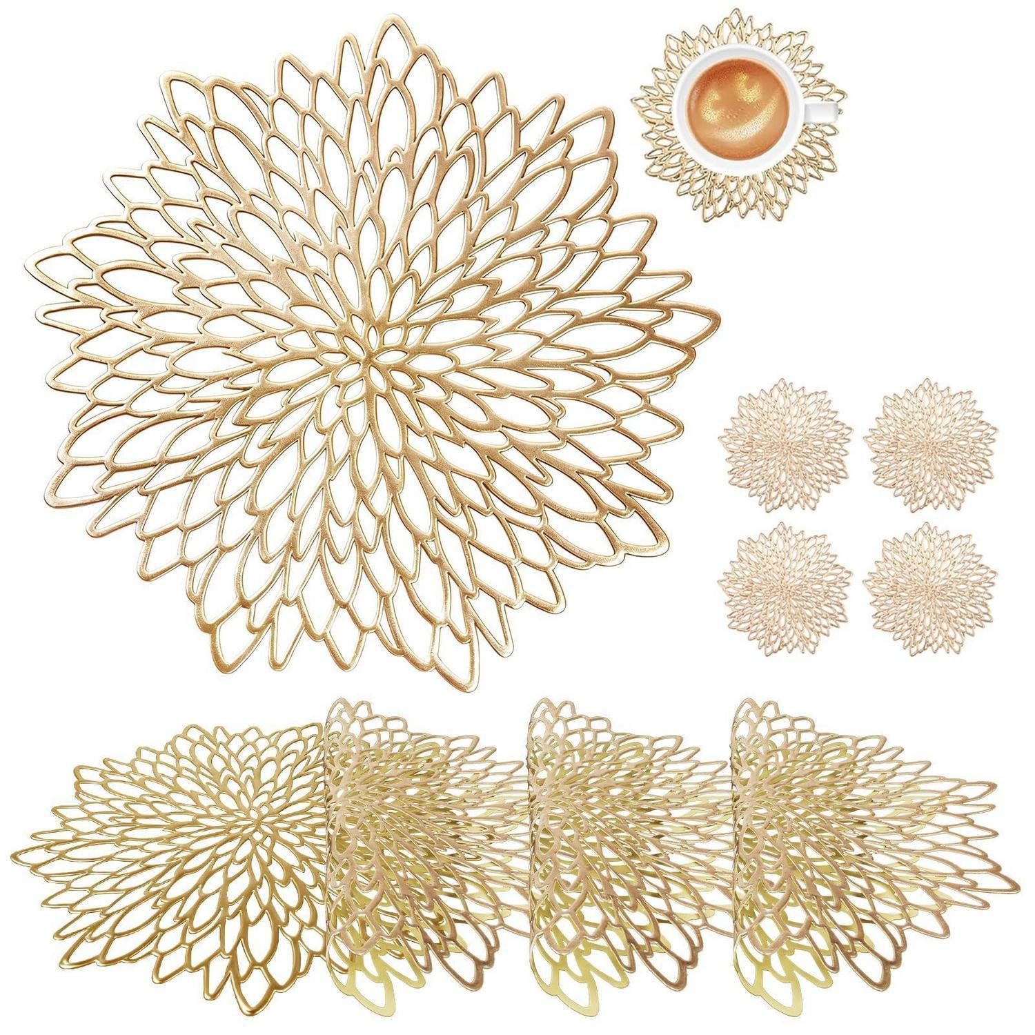 LuxusKollektion Platzset Platzsets 4er Set Rund Gold mit Untersetzer, (4-St)