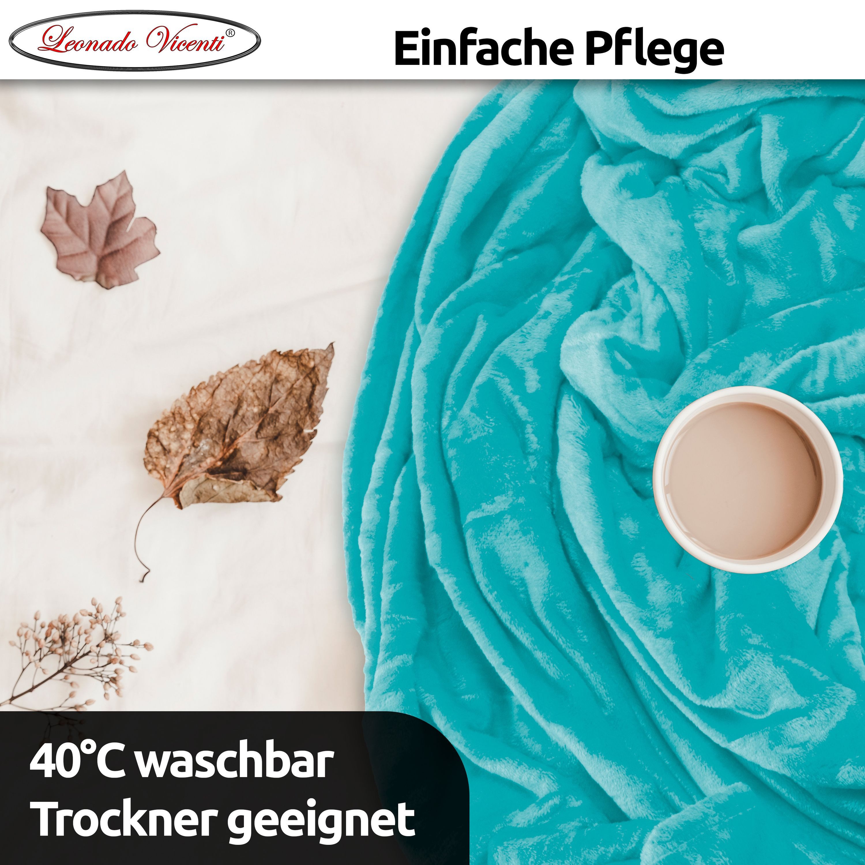 Wohndecke kuschelig warm 150x200, 220x240 oder 270x230, Leonado Vicenti, Kuscheldecke flauschig weich, Einfarbig