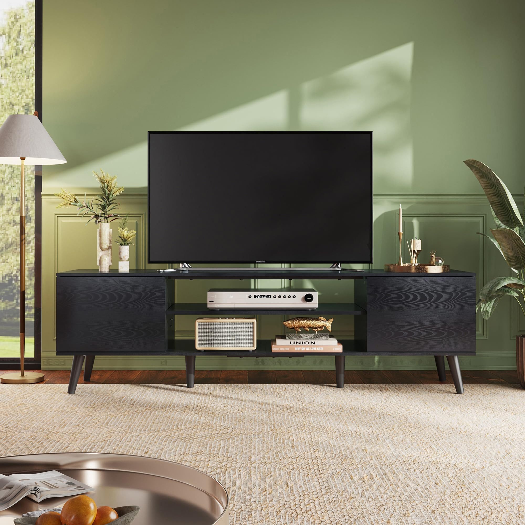 WLIVE TV-Schrank Lowboard mit 2 Türen, Fernsehschrank für Fernseher bis zu 55/60 Zoll, (160 cm lang) verstellbare Ablagen, für Wohnzimmer, Schlafzimmer