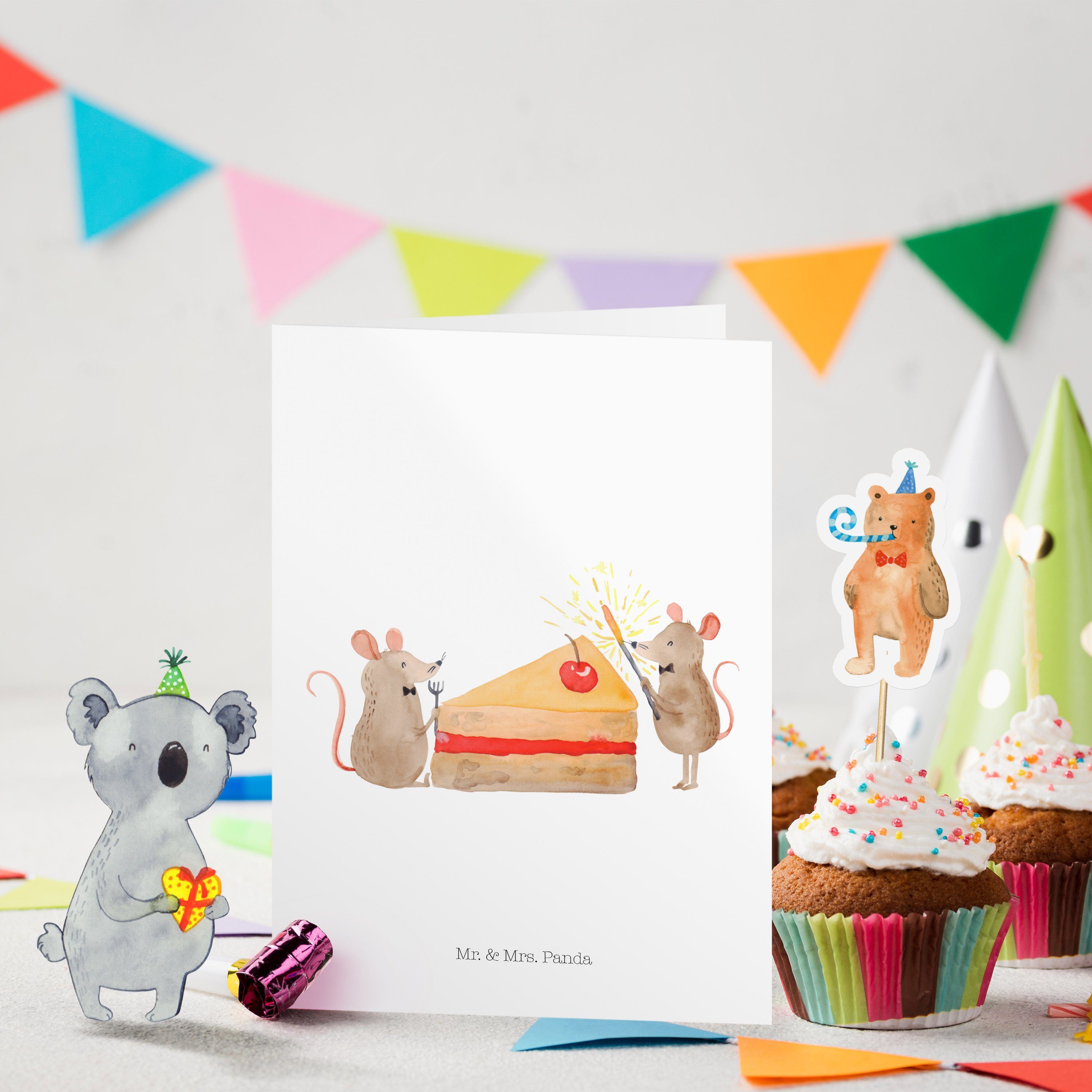 Hochze & Kuchen - Mr. Mäuse Weiß - Geschenk, Panda Glückwunschkarte, Geburtstagskarten Mrs. Kuchenstück,