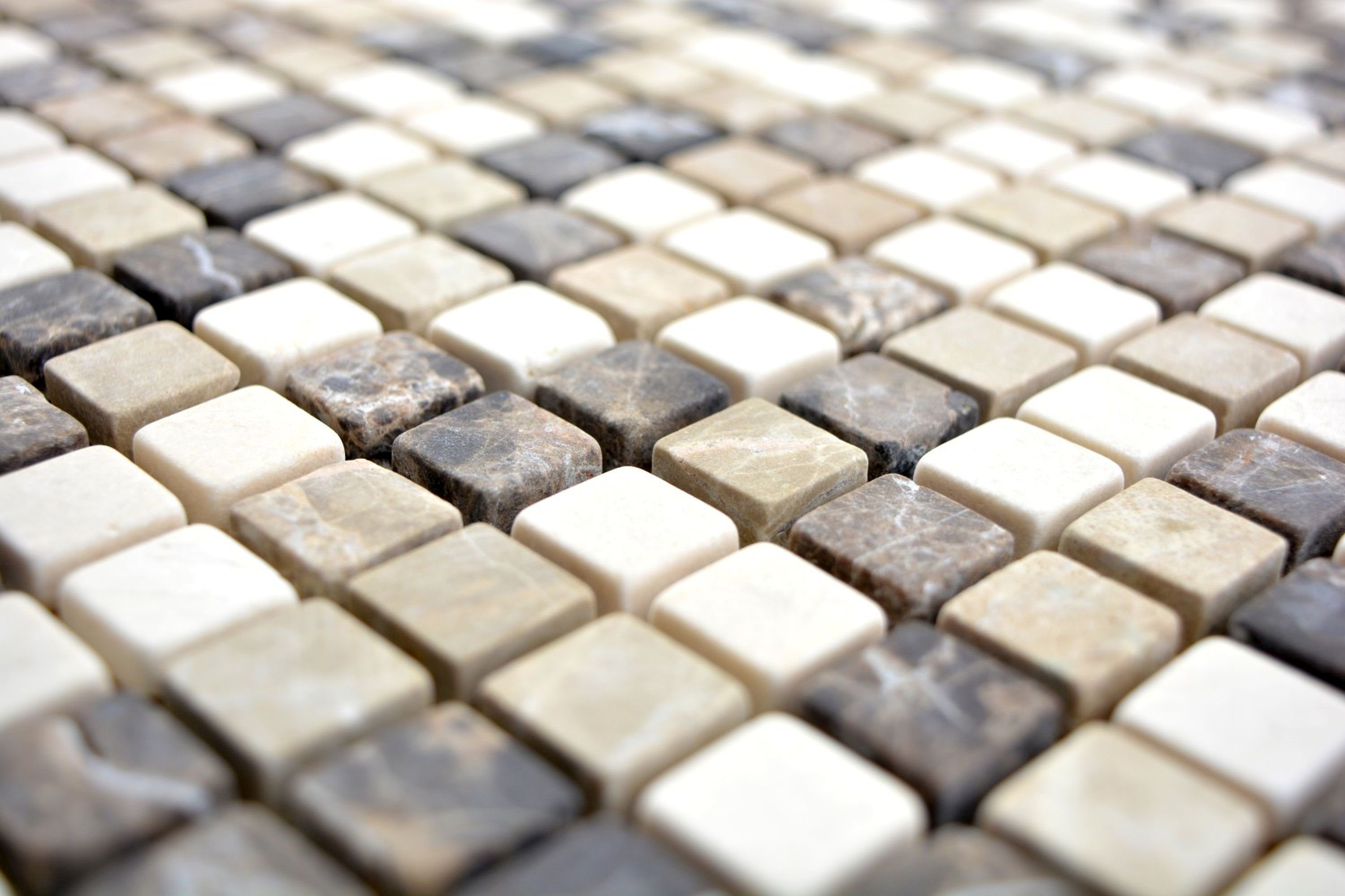 Mosani Bodenfliese beige Fliese Marmor Mosaik Naturstein creme Quadrat Farbmix braun