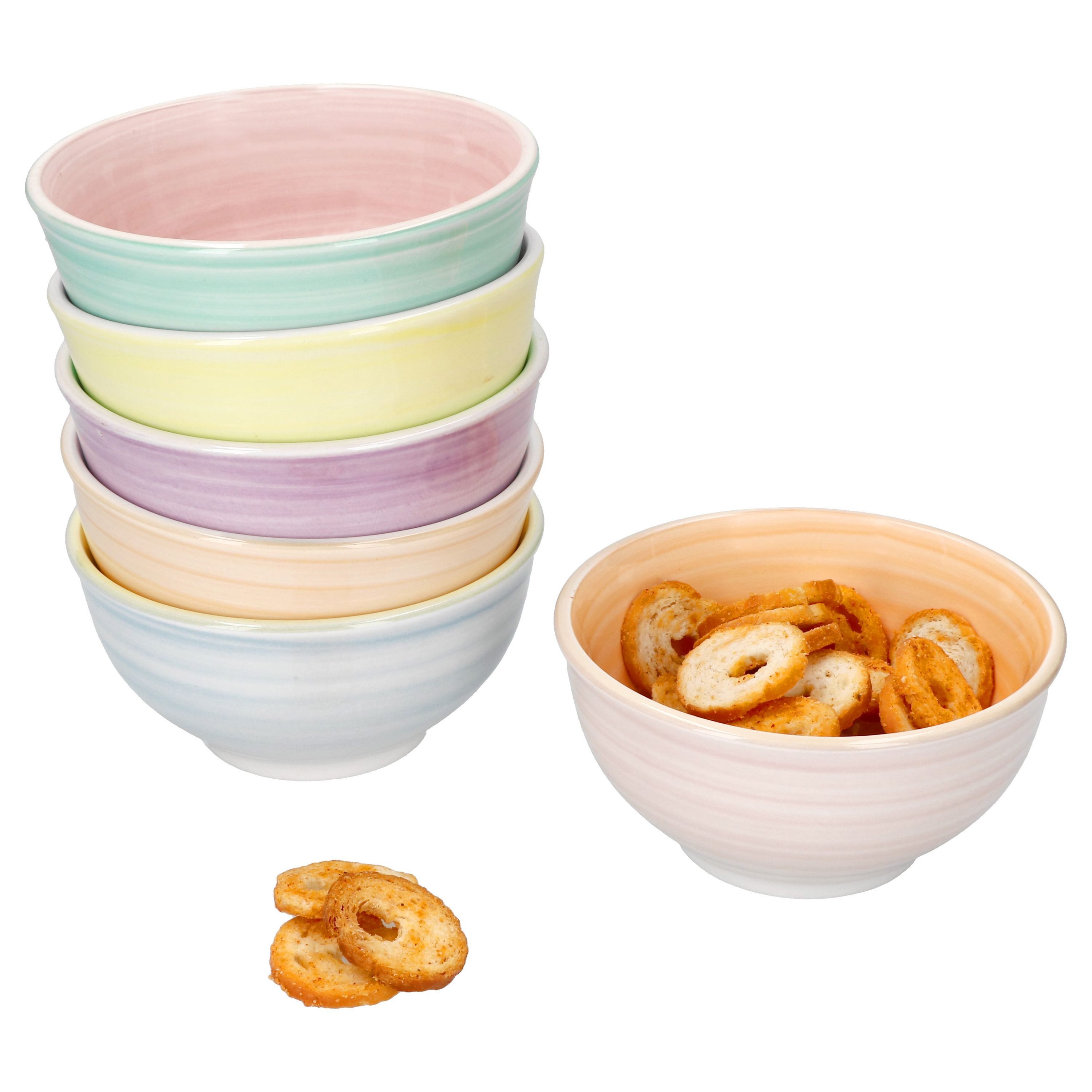 MamboCat Dessertschale Pastello 6er Set Snack- & Dip-Schälchen 12,2cm 250ml bunte Farben, Steingut