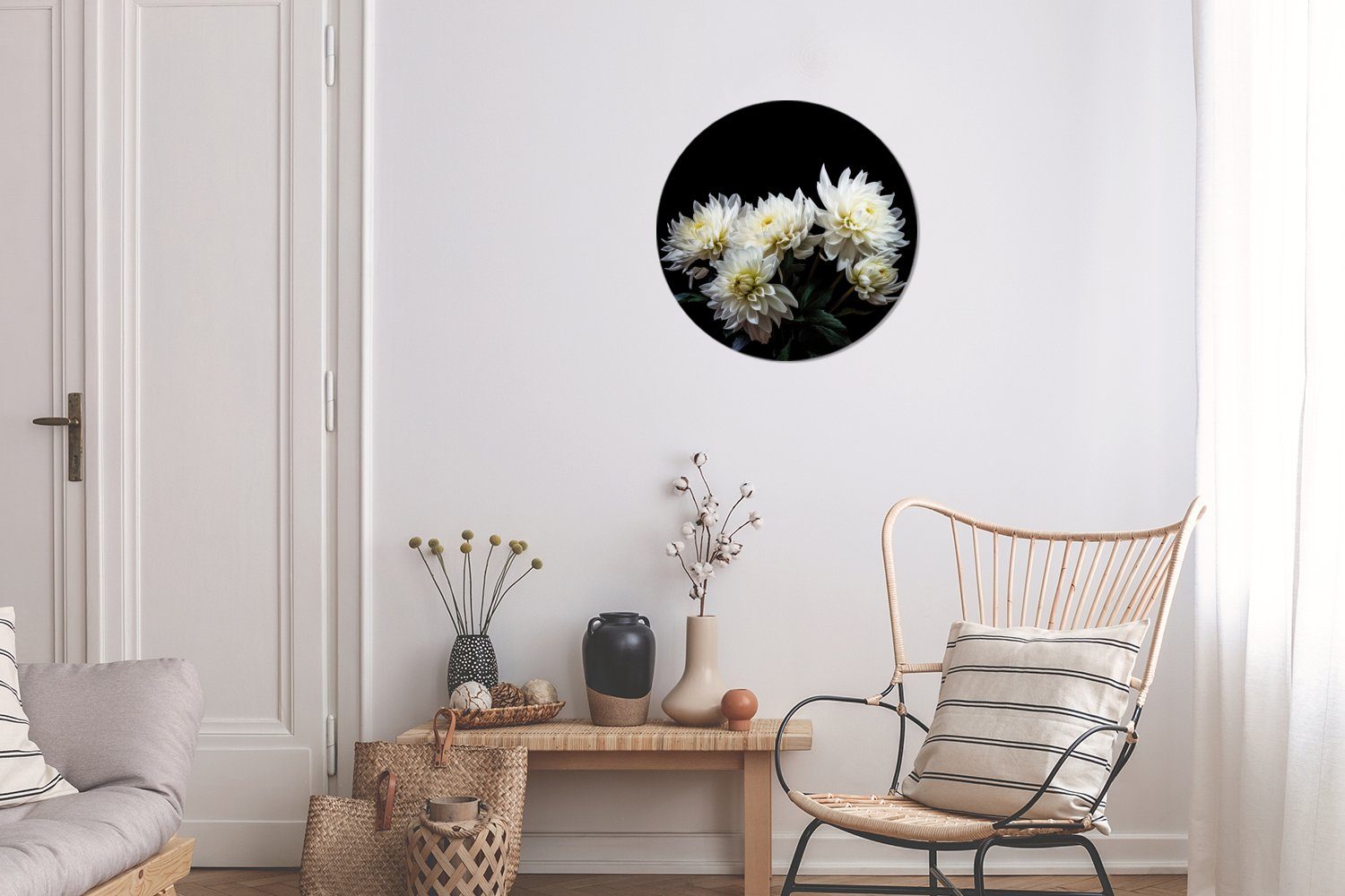MuchoWow Wandsticker Blumen (1 - Rund, Wohnzimmer Weiß Kinderzimmer, - - Tapetenaufkleber, Chrysantheme Natur Tapetenkreis für St), - Botanisch