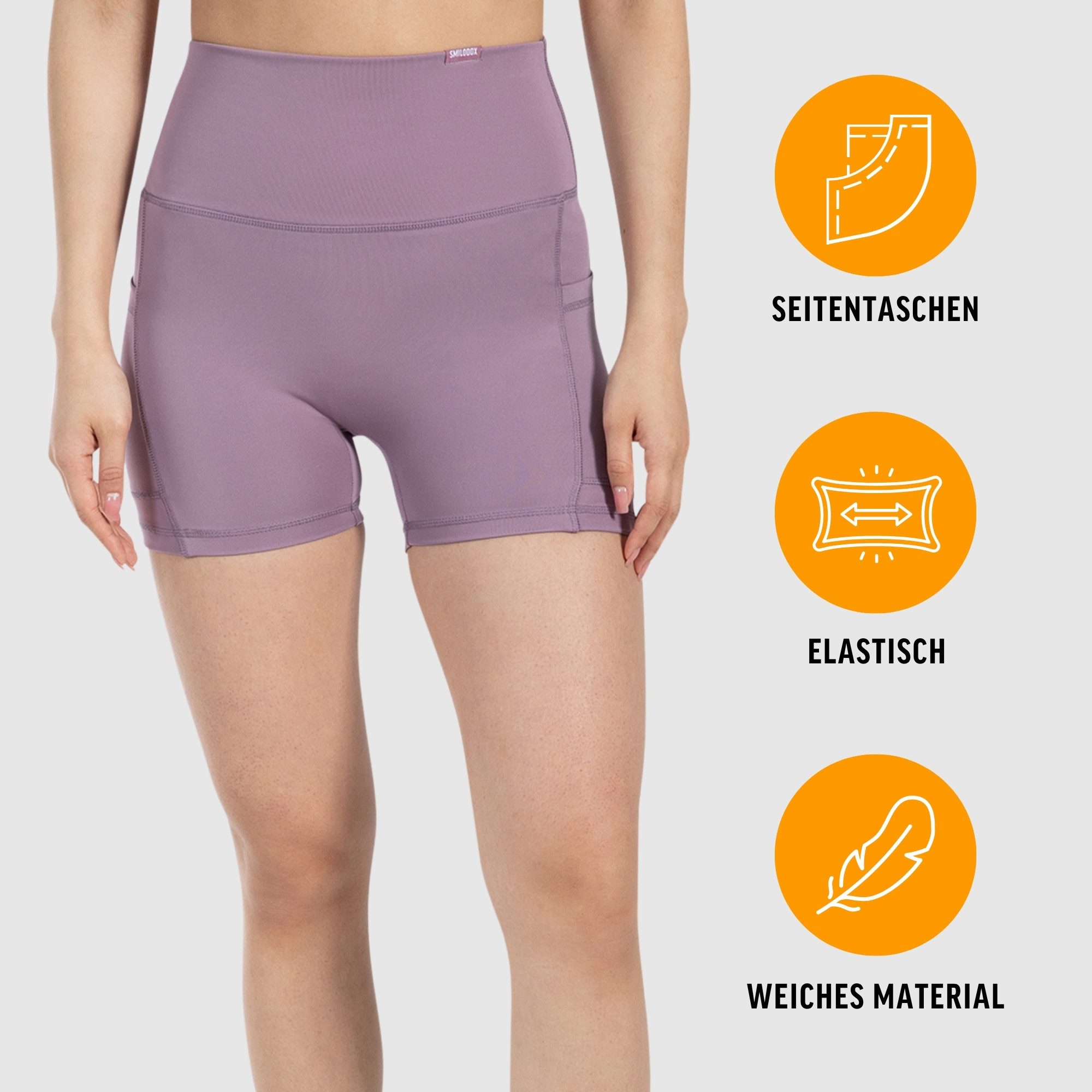 Smilodox Shorts Josie, High Waist Sportshorts enganliegend, Radlerhose Eingrifftaschen Elastischer Bund, Yogahose, Training Workout Freizeit Athleisure