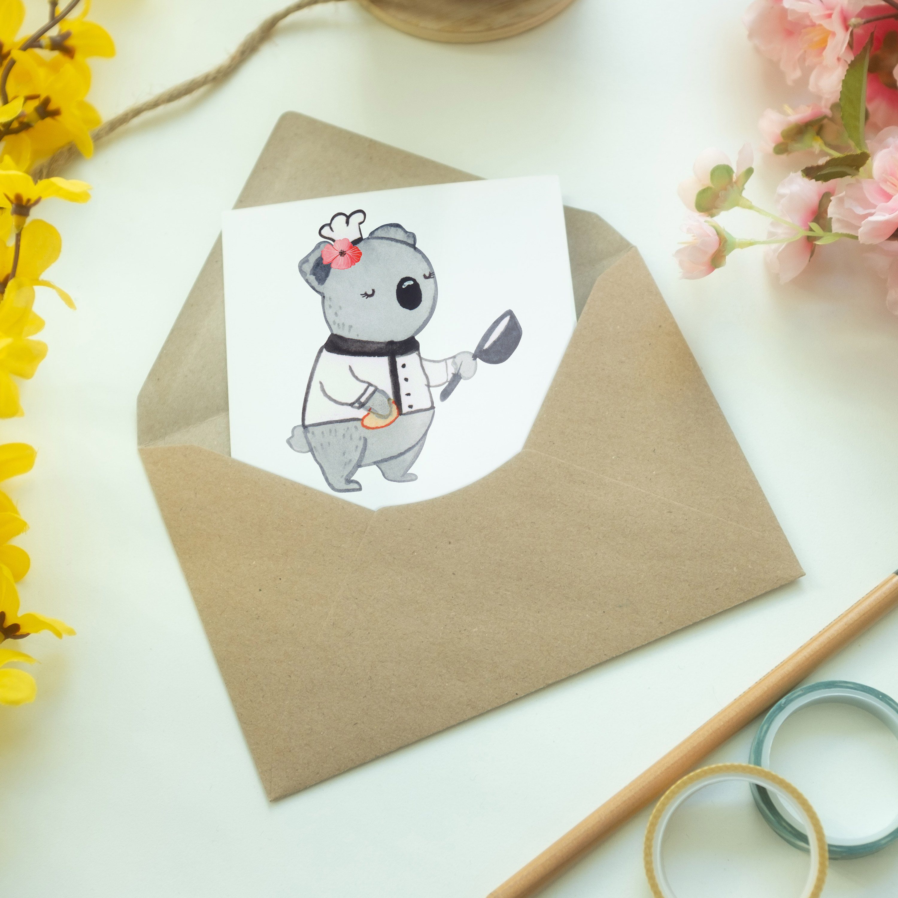 Mr. & Mrs. Panda Grußkarte Jungkoch, mit Frühs Beiköchin - Weiß Hochzeitskarte, Geschenk, - Herz