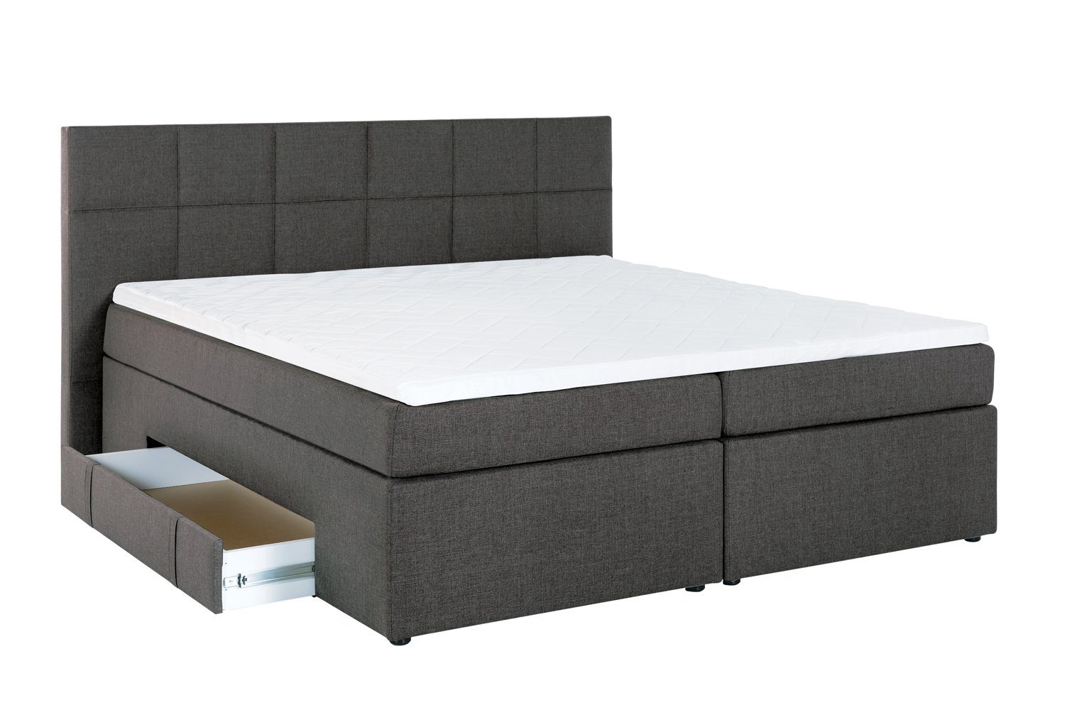 Möbelfreude Boxspringbett Boxspringbett Bea mit Bettkasten Anthrazit 200..., Anthrazit 200x200 cm H2 7-Zonen-Taschenfederkern Matratze + Visco-Topp