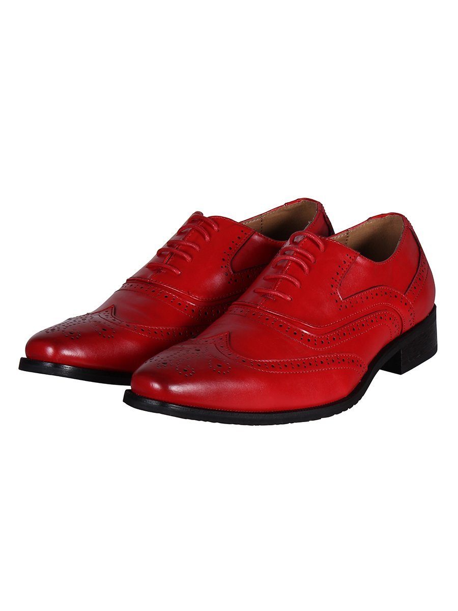 thetru Kostüm Oxford Herrenschuh rot, Elegante Brogue Schnürschuhe in knalliger Farbe