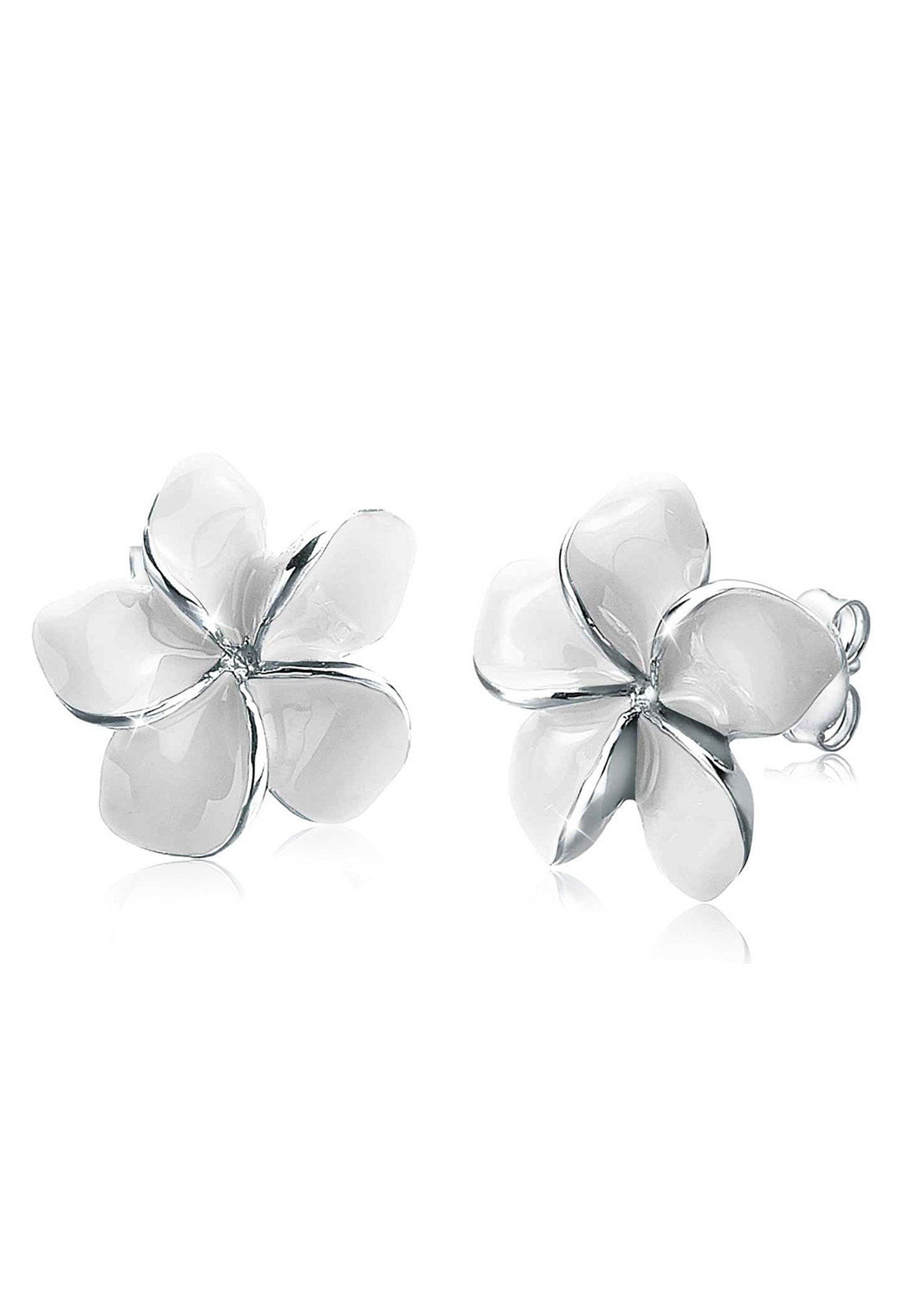 Elli Paar Ohrstecker Frangipani Blüte Natur Blume Emaille 925 Silber, Frangipani Blüte Weiß