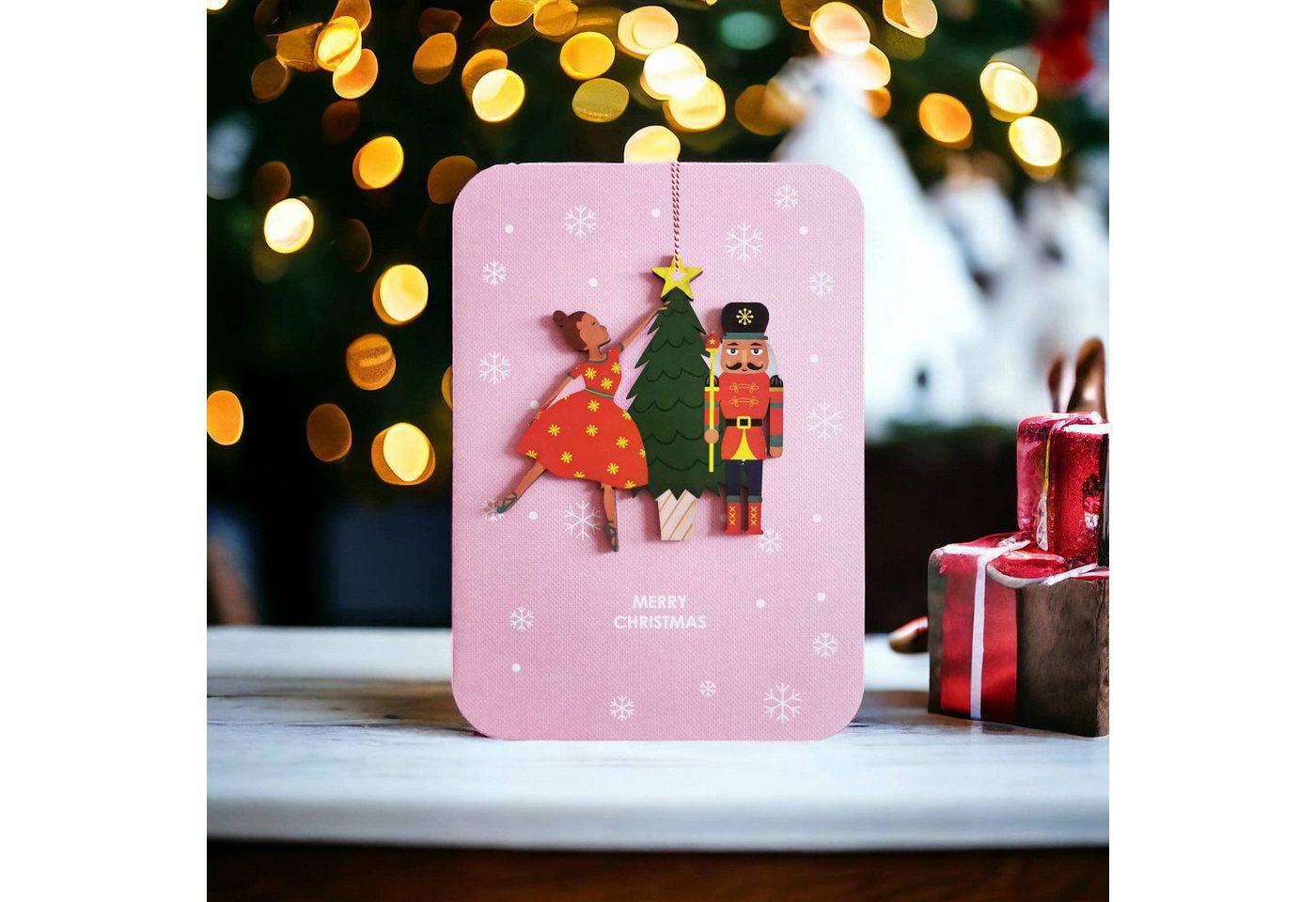 Thumbnail - suebidou Postkarte Weihnachts-Holz-Ornamentkarte 'Christmas'