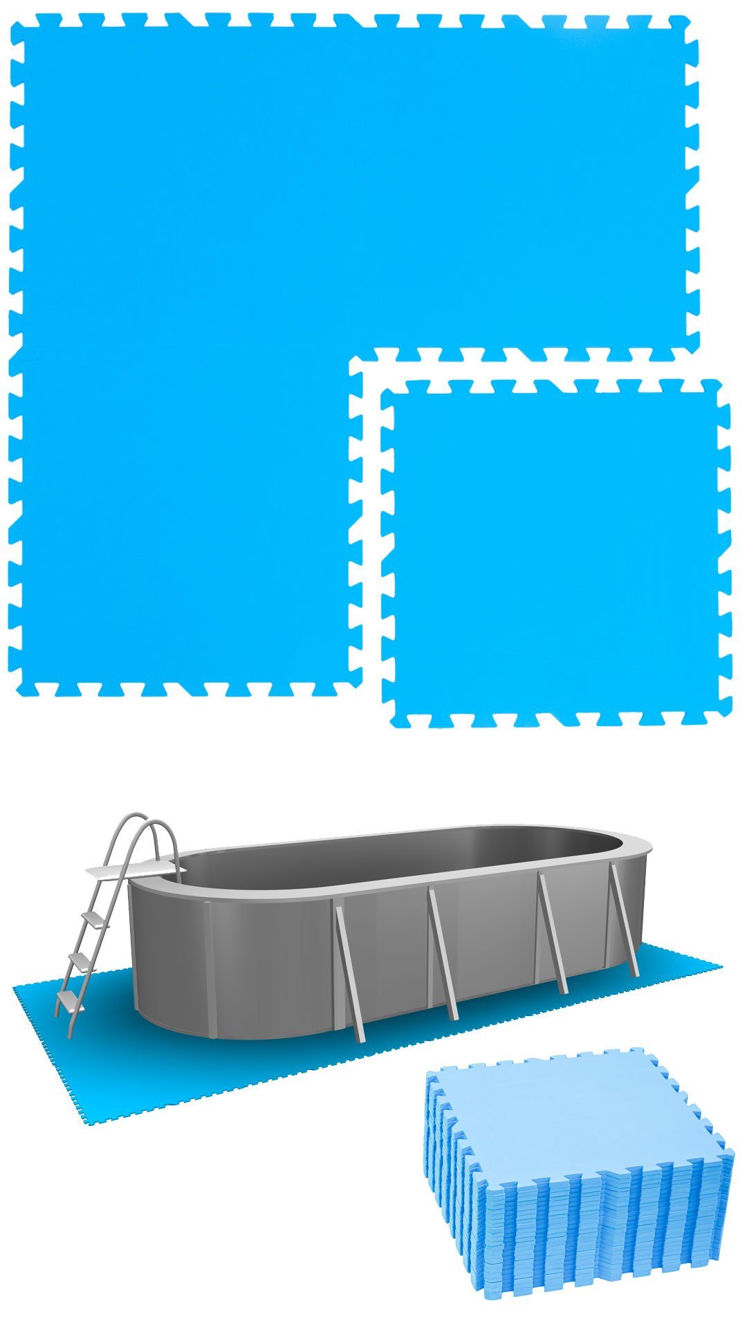eyepower Bodenmatte 5,6 erweiterbares m² 24 Poolunterlage 50x50 Pool Blau Matten Set, EVA Stecksystem