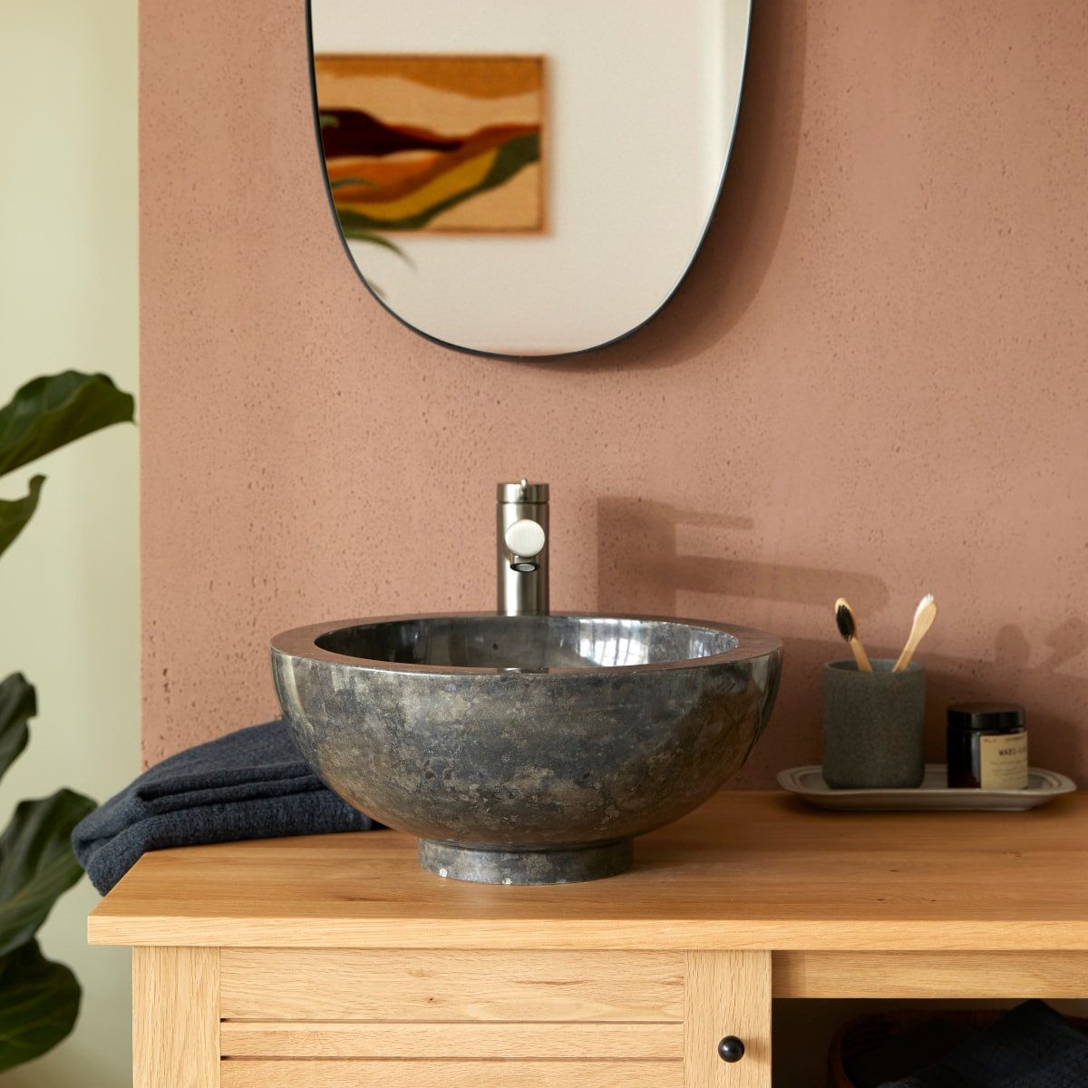 Tikamoon Waschbecken Waschbecken aus Marmor schwarz Waschbecken Bahya