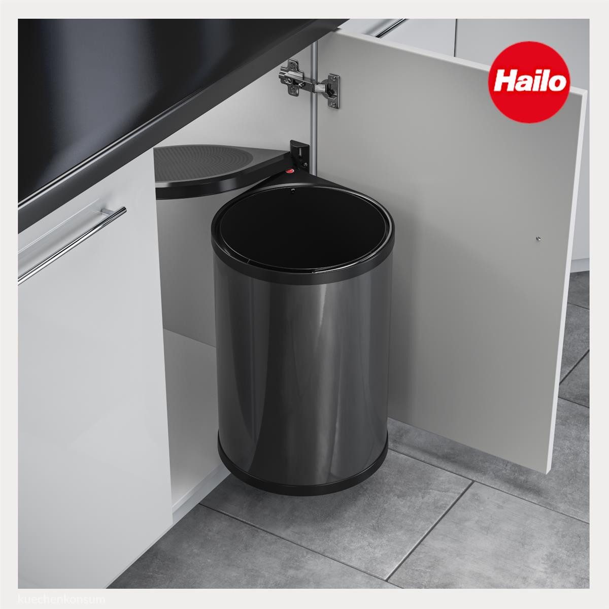 Hailo Einbaumülleimer Hailo Abfallsammler 3520071 MO Swing Mono 20 Liter Dunkelgrau Schwarz, für Schrankbreite ab 400 mm mit Drehtür – Bild 3 von 5