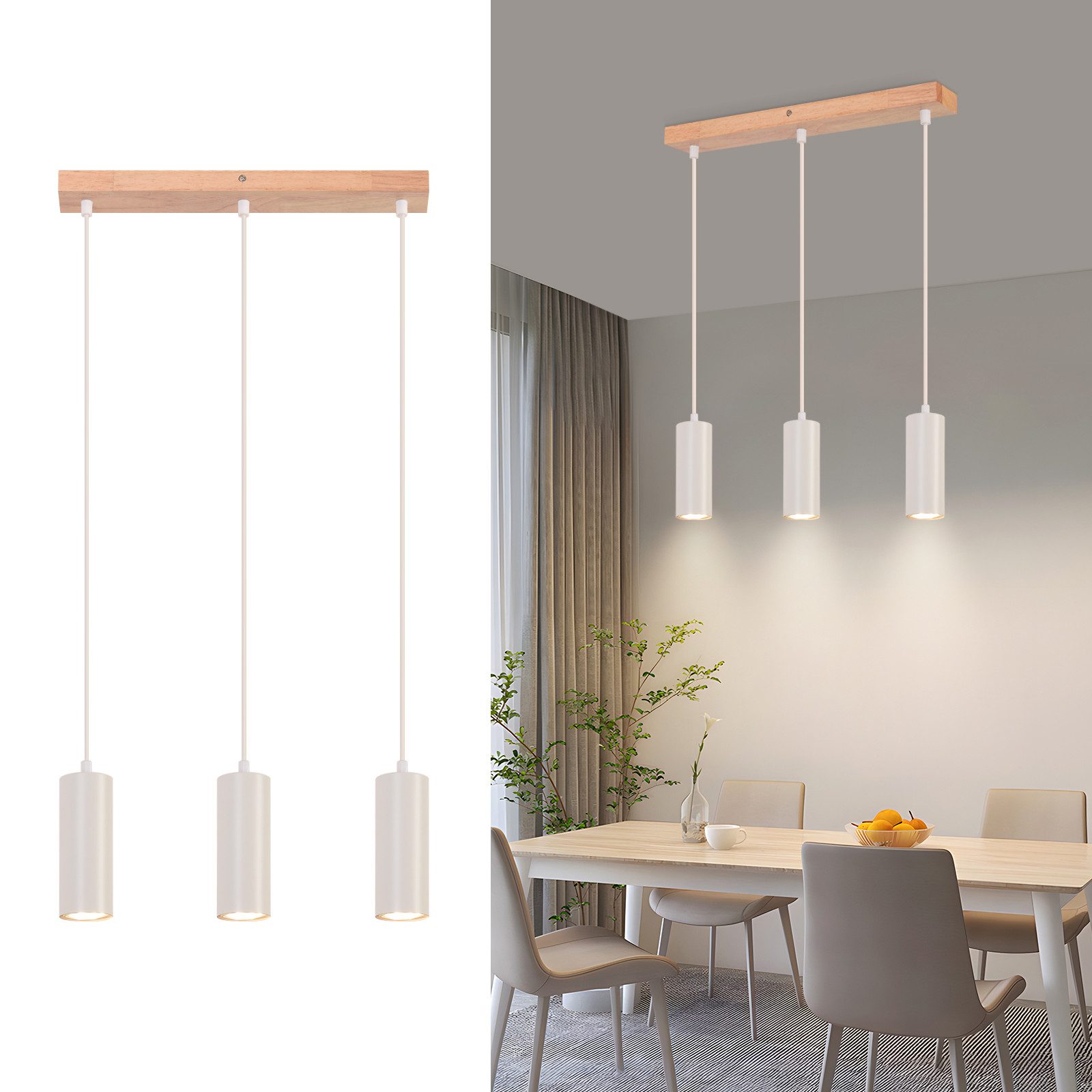 Nettlife Pendelleuchte Holz Vintage Weiß Esstisch günstig online kaufen