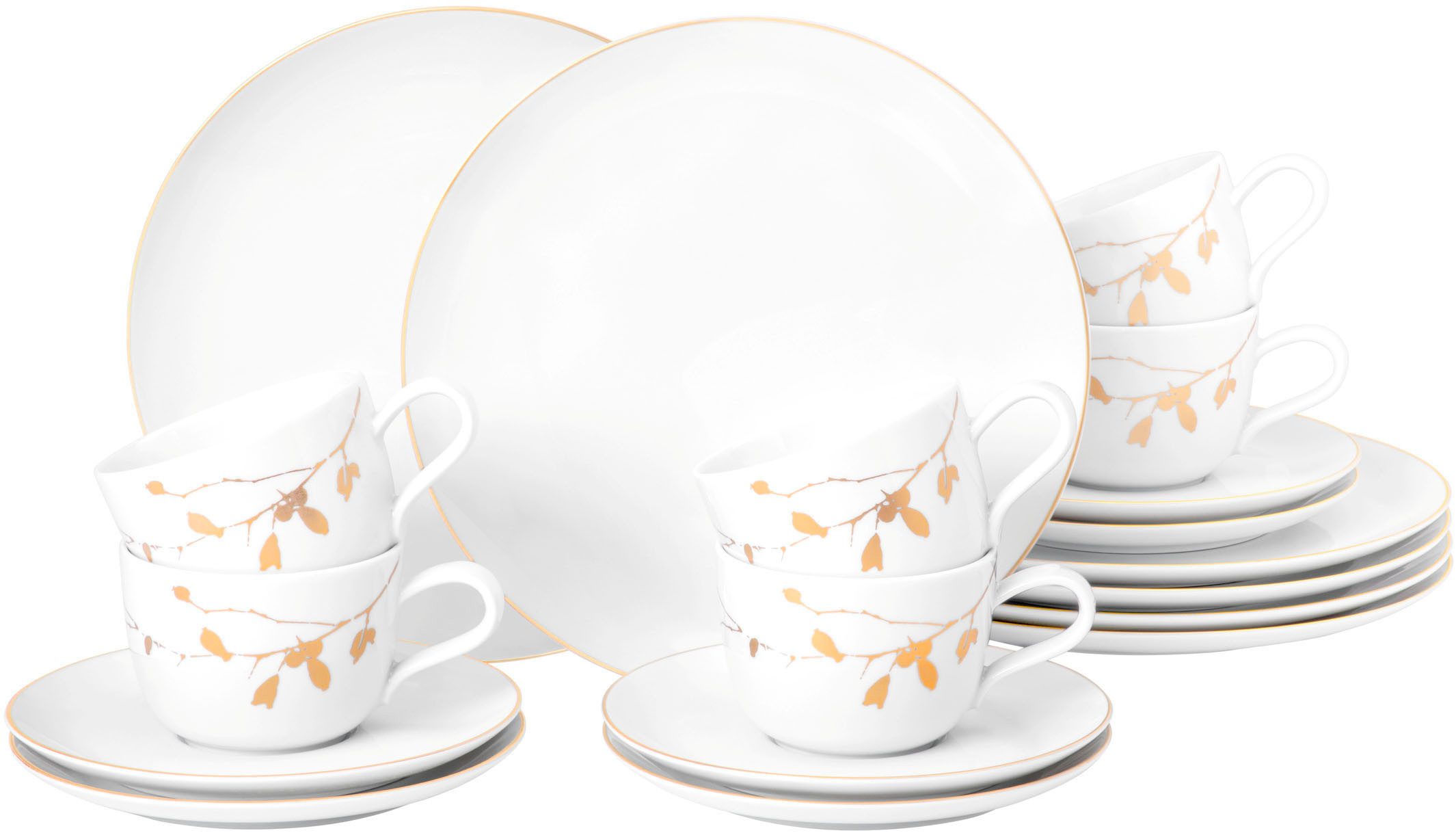 Seltmann Weiden Kaffeeservice Geschirr-Set, 18 Teile, Liberty Golden Rose Hip (18-tlg), 6 Personen, Porzellan, Tassen, Untertassen, Teller, Made in Germany, 18 Teile, für 6 Personen