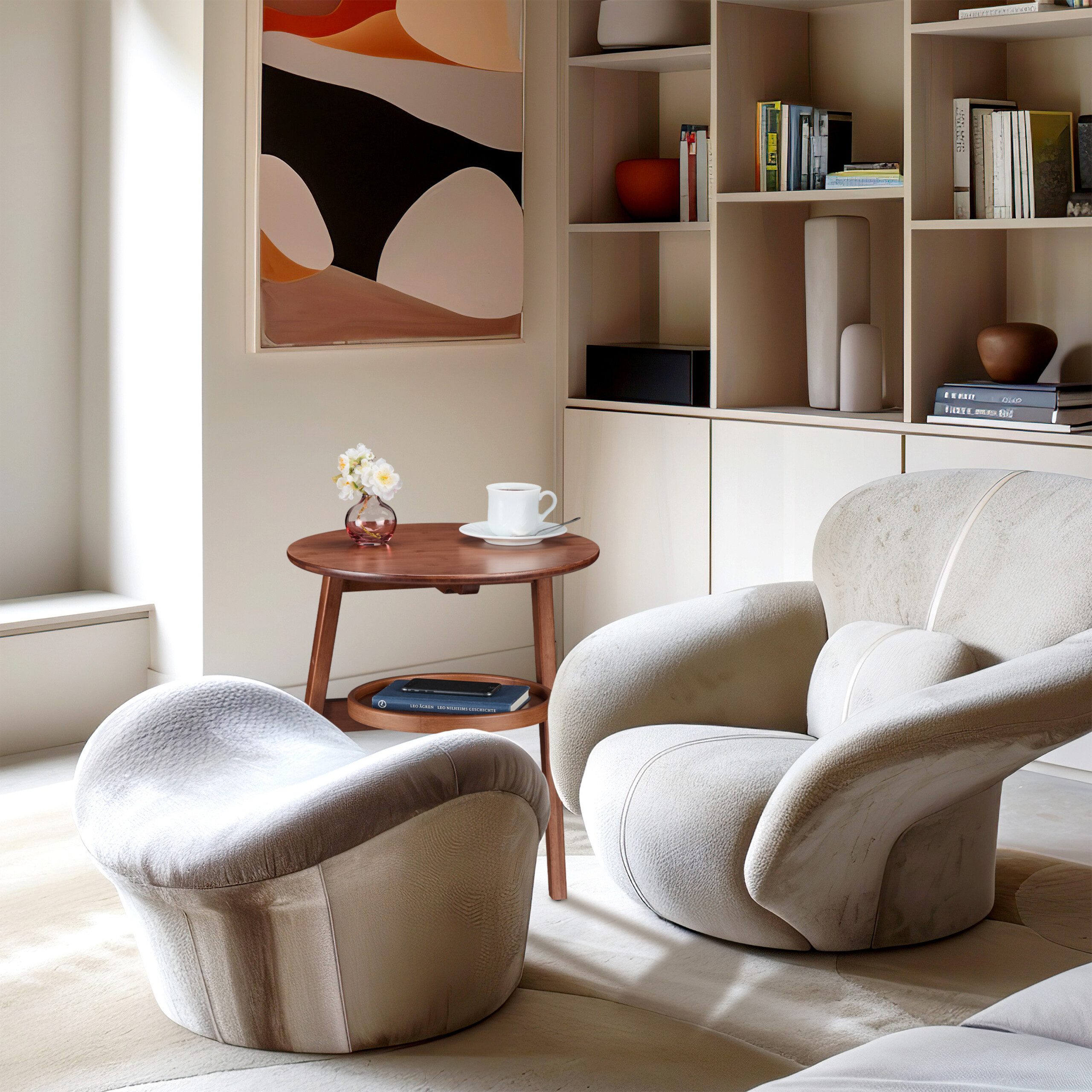 relaxdays Beistelltisch Runder Beistelltisch mit 2 Ablagen günstig online kaufen