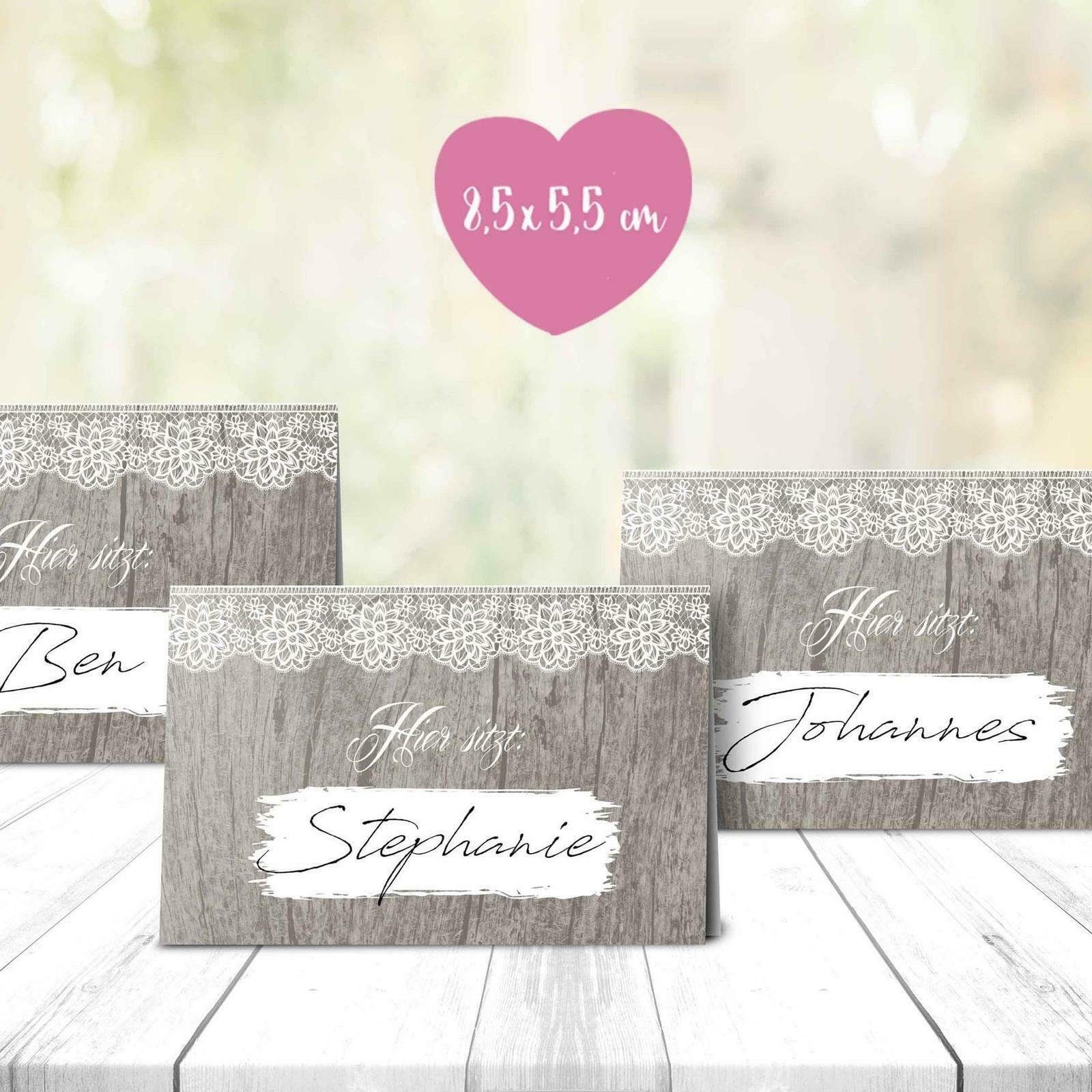bigdaygraphix Tischkartenhalter Vielseitige Namenskarten für Hochzeit, Taufe, Geburtstag und mehr!, Papier, (Tischkarten-Set für Namenschild, 50-tlg., 50x Tischkarten), Stilvolle Tischkarten Motiv für Hochzeit, Taufe, Geburtstag uvm.