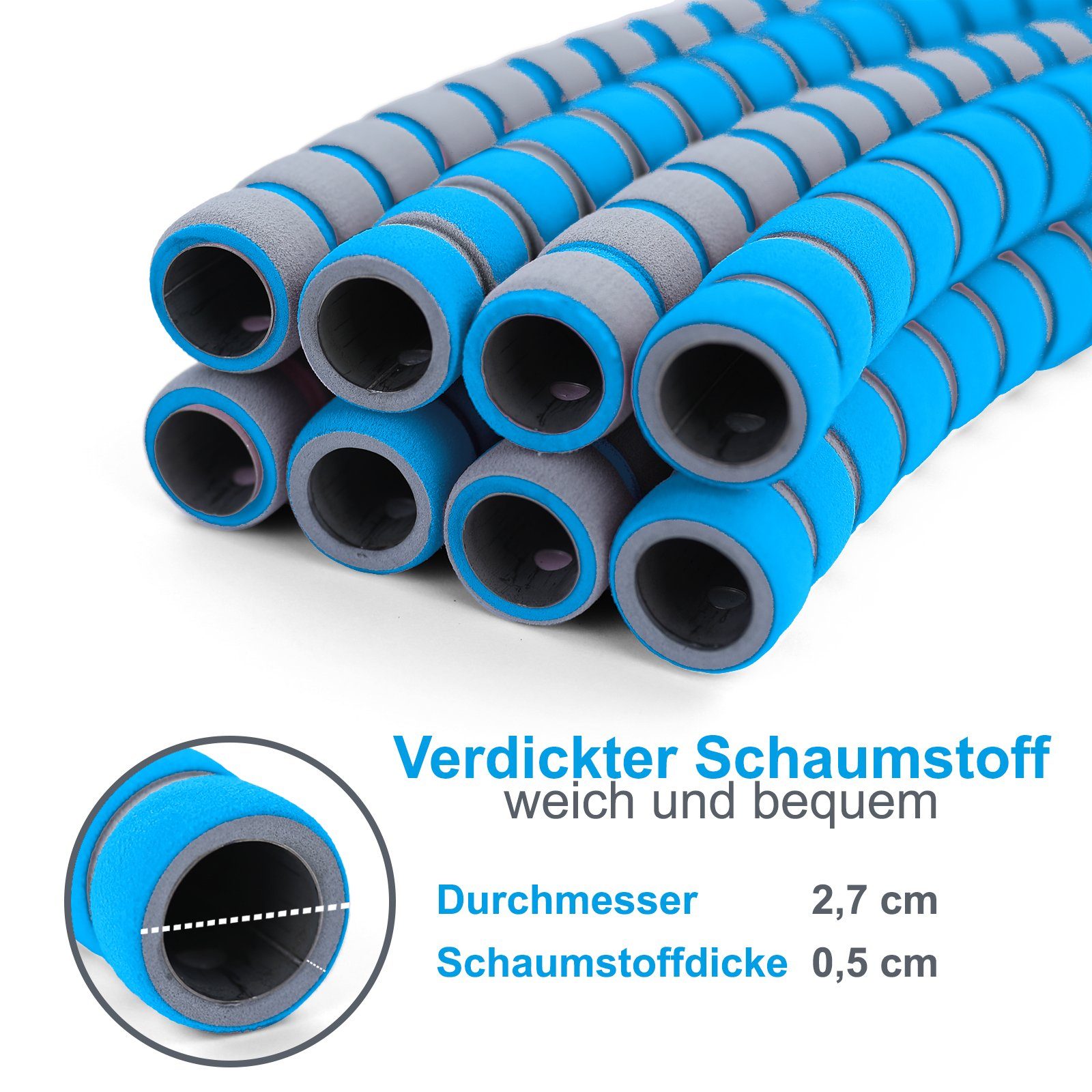 Blau RAMROXX Edelstahl Grau 8 Hula-Hoop-Reifen Teile gepolstert Reifen Hoop befüllbar Hula Fitness