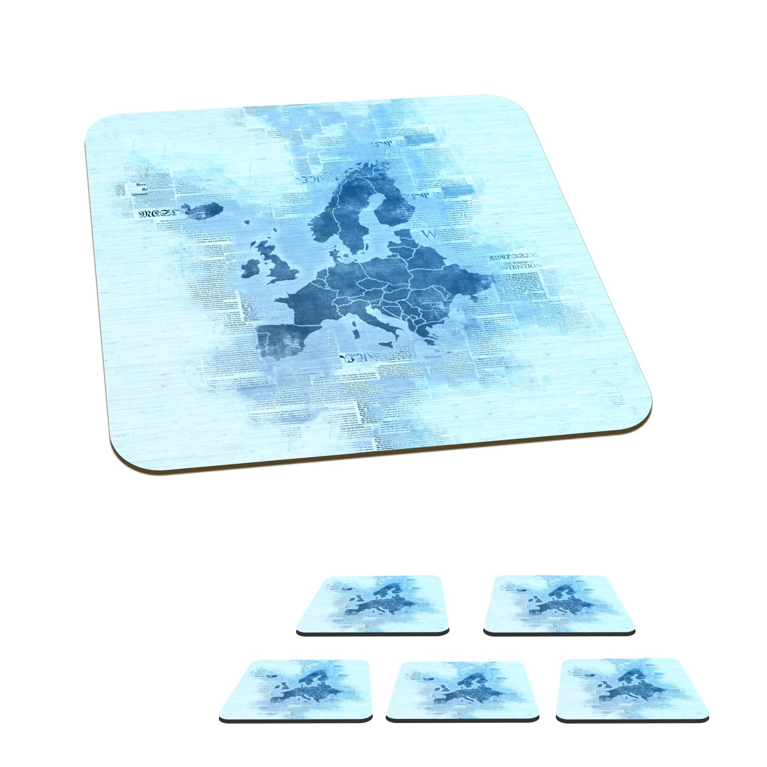 MuchoWow Glasuntersetzer Europa - Karte - Aquarell - Blau, Zubehör für Gläser, 6-tlg., Glasuntersetzer, Tischuntersetzer, Korkuntersetzer, Untersetzer, Tasse