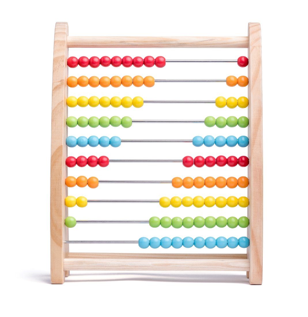 Woodyland Lernspielzeug 90401 Holz Abacus - Rechenschieber mit 100 bunten Kugeln