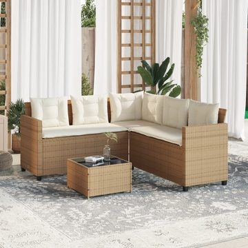 vidaXL Gartenlounge-Set Gartensofa in L-Form mit Tisch und Kissen Beige Poly Rattan, (1-tlg)
