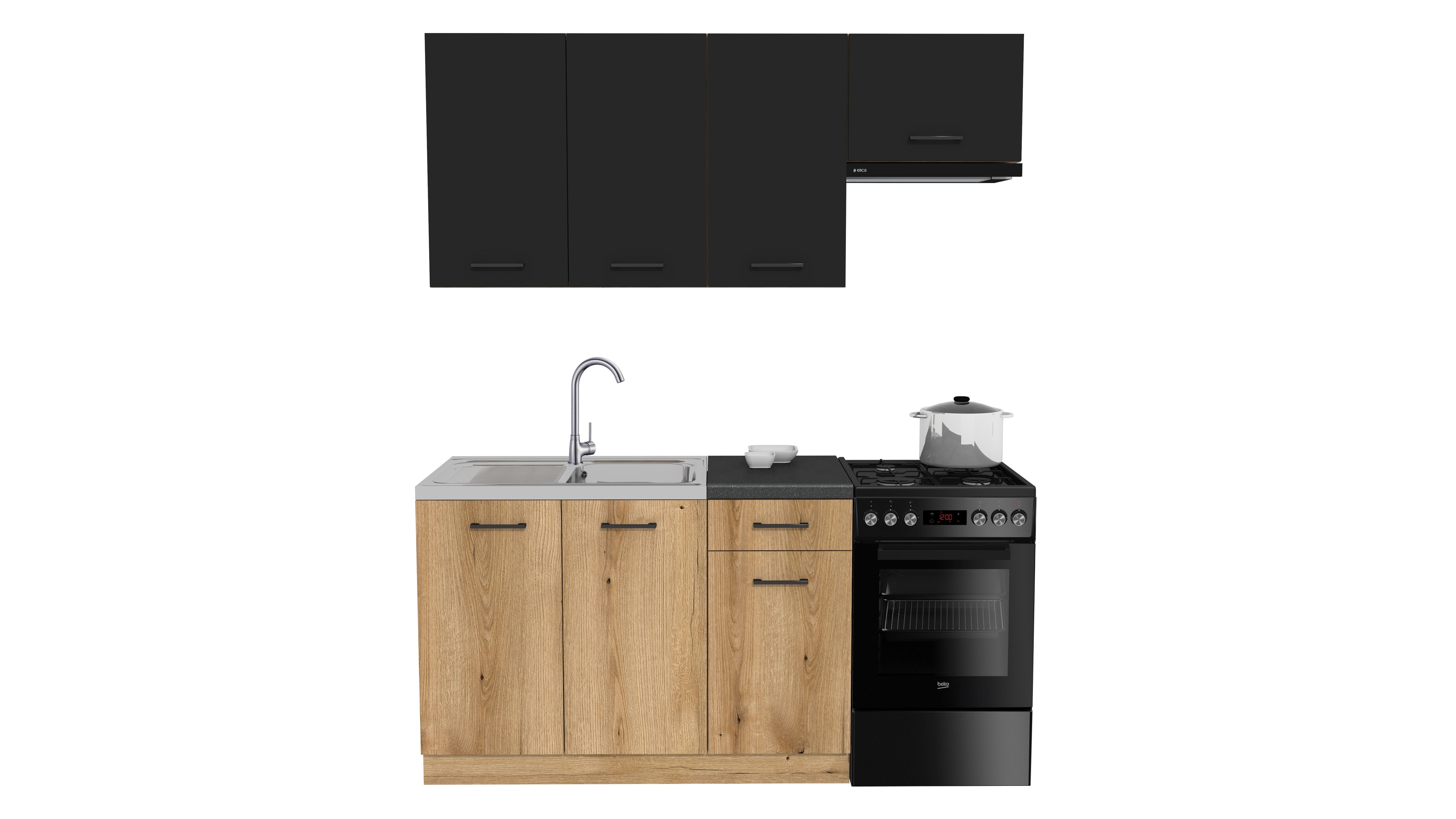 ROYAL24_MARKT Küchenzeile - SIMPLY 170 cm mit Arbeitsplatte in Eiche, (Komplett Set), Beste Güte - Innovativ - Modern