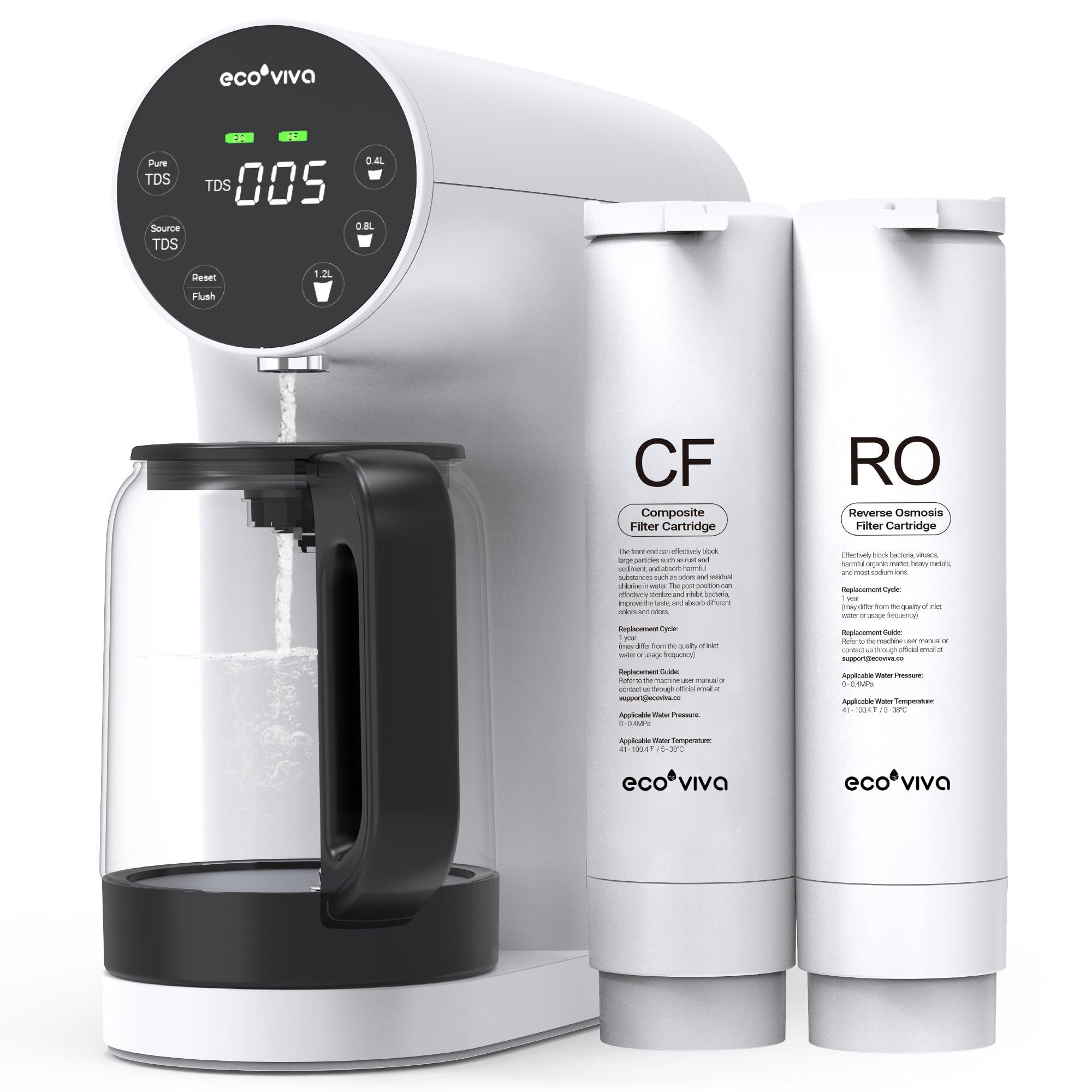Ecoviva Wasserfilter WP-RO-200G Auftisch Osmoseanlage, Trinkwasser Umkehrosmoseanlage, Zubehör für 4-stufige Filtration, Echtzeit-TDS-Monitor, 3:1 Rein zu Abfluss 67, Mobil Umkehrosmose Wasserfilter Null-Installation