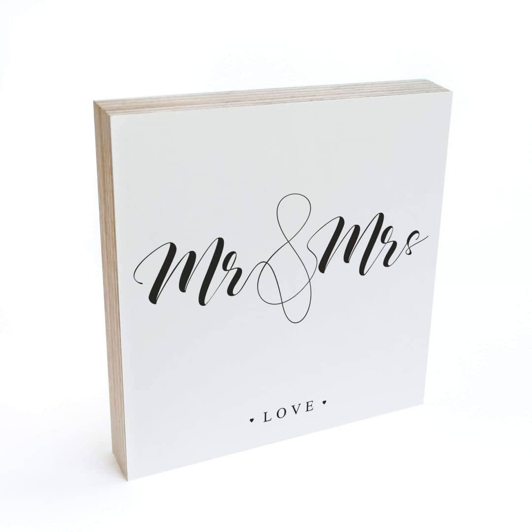 K&L Wall Art Holzbild Tischdeko Mr and Mrs Holzbild Hochzeit Buchstaben Deko, Fensterbank Schild modern