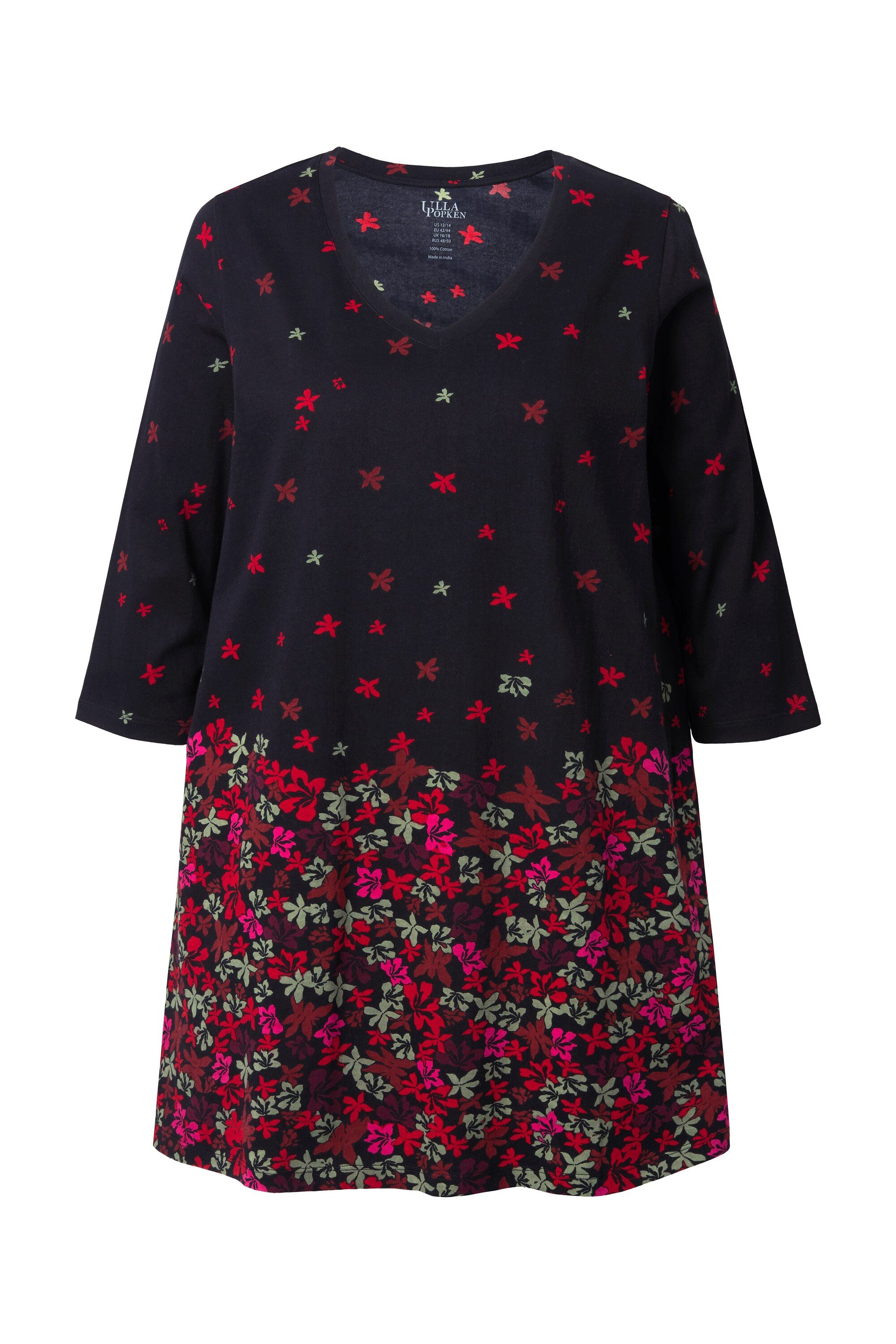 Ulla Popken Longshirt Longshirt bedruckt A-Linie V-Ausschnitt 3/4-Arm günstig online kaufen