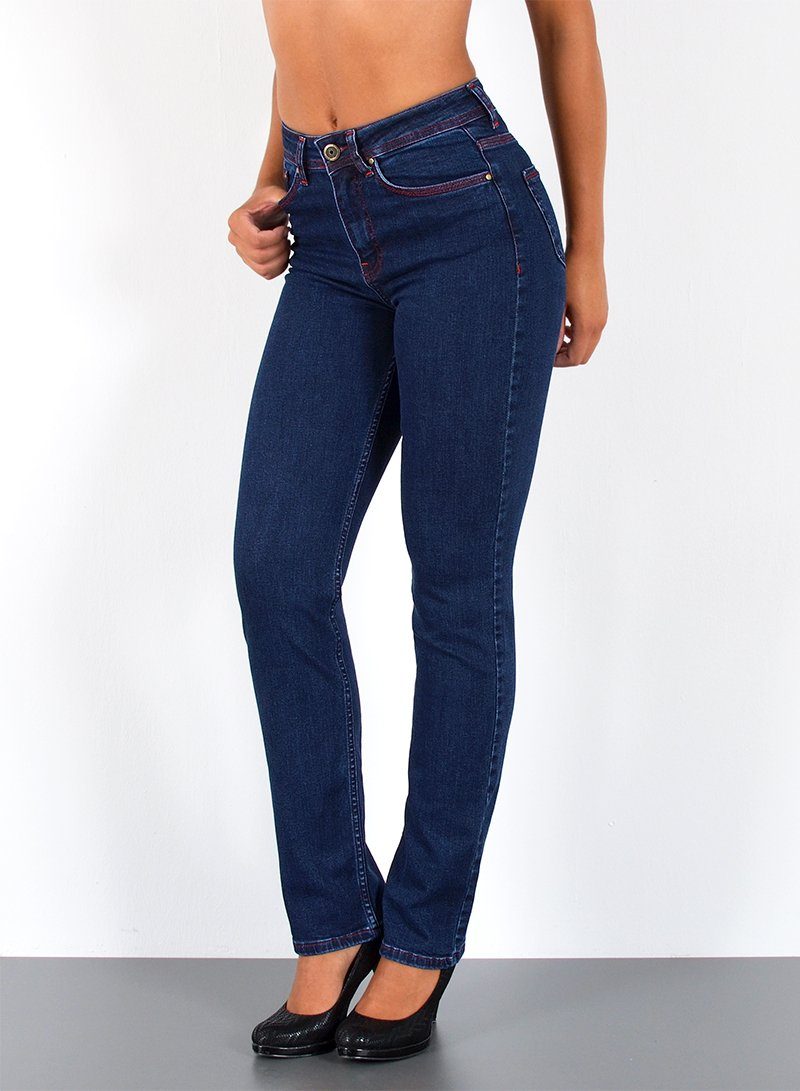 ESRA Straight-Jeans Premium Damen Straight Fit Jeans High Waist Hose bis Übergröße G5 Jeans Damen Straight Fit High Waist Damen Jeans Regular Stretch-Jeans