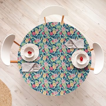 Abakuhaus Tischdecke Rundum-elastische Stofftischdecke, Blumen Hibiscus und Blätter Grafik