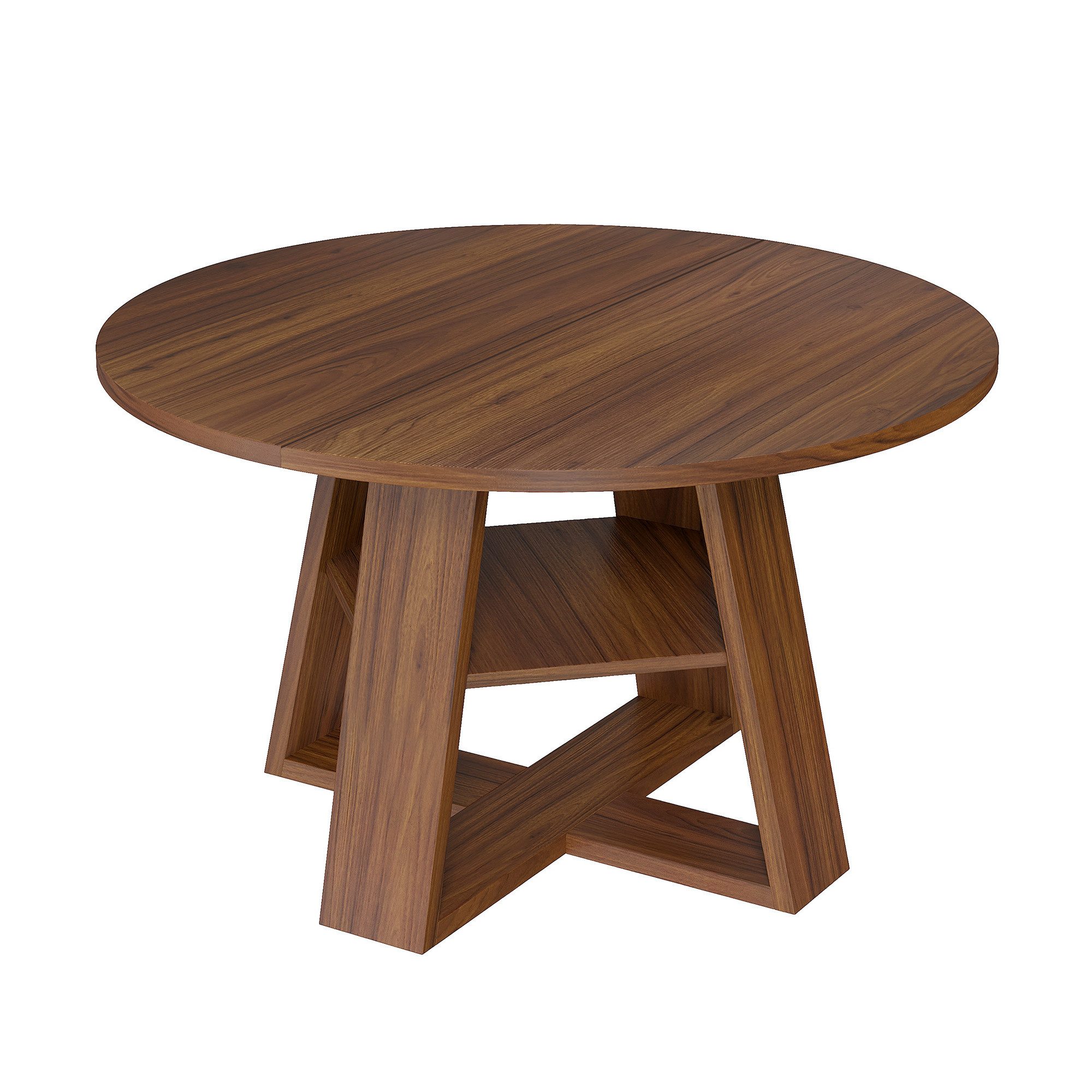 HawthyHome Esstisch aus Holz mit Ablagefach & X-förmigem Metallgestell, runder (1-St), mit Ablagefach & X-förmigem Metallgestell