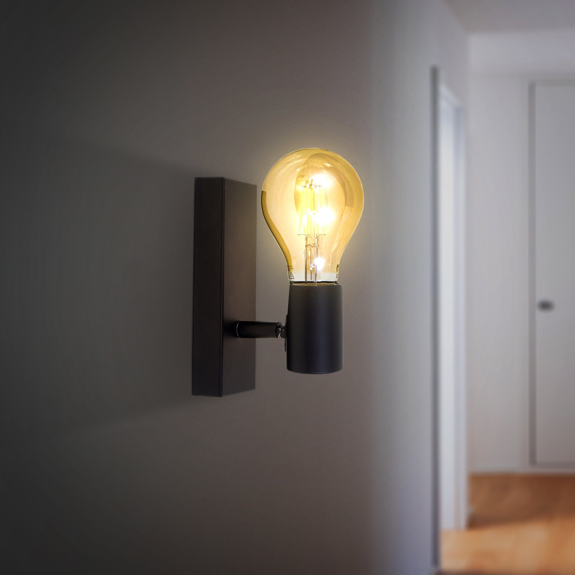 B.K.Licht LED wechselbar, Retro Wohnzimmer Vintage Wandleuchte, Flur Wandlampe Leuchtmittel Industrie E27 matt Warmweiß, Wandspot
