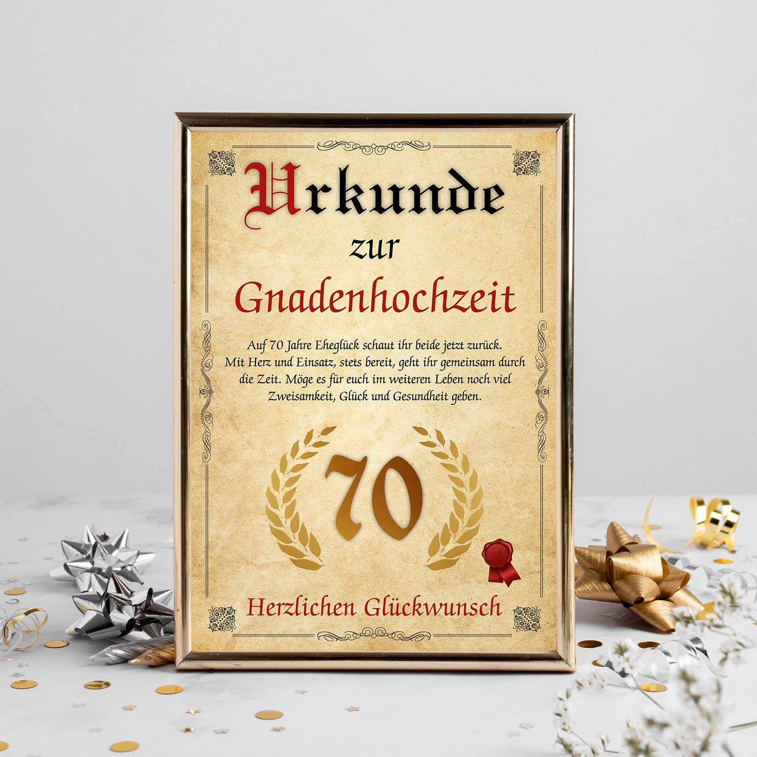 Tigerlino Poster Urkunde zum 70. Hochzeitstag Geschenk 70. Jahrestag