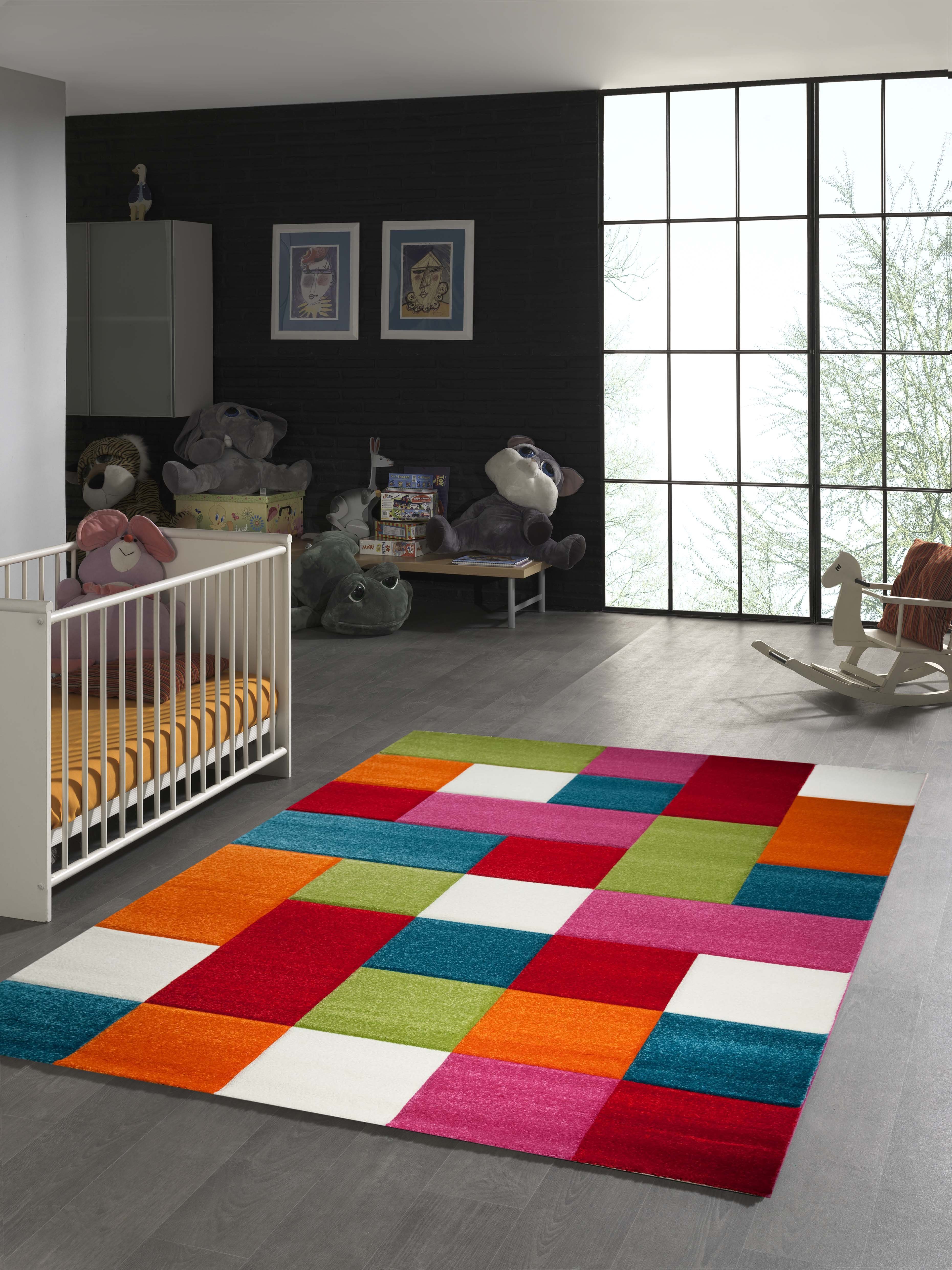 TeppichHome24 Kinderteppich Kinderteppich Karo Muster Multicolour, rechteckig, Höhe: 1.3 mm