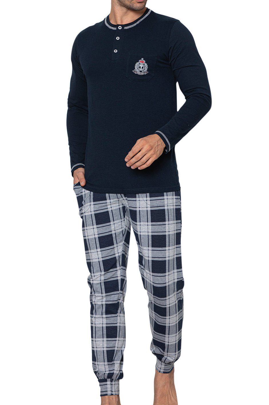 kariert Pyjama LOREZA Herren Nachtwäs Schlafanzug Pyjama (Set, 2 tlg) Baumwolle Hausanzug langarm