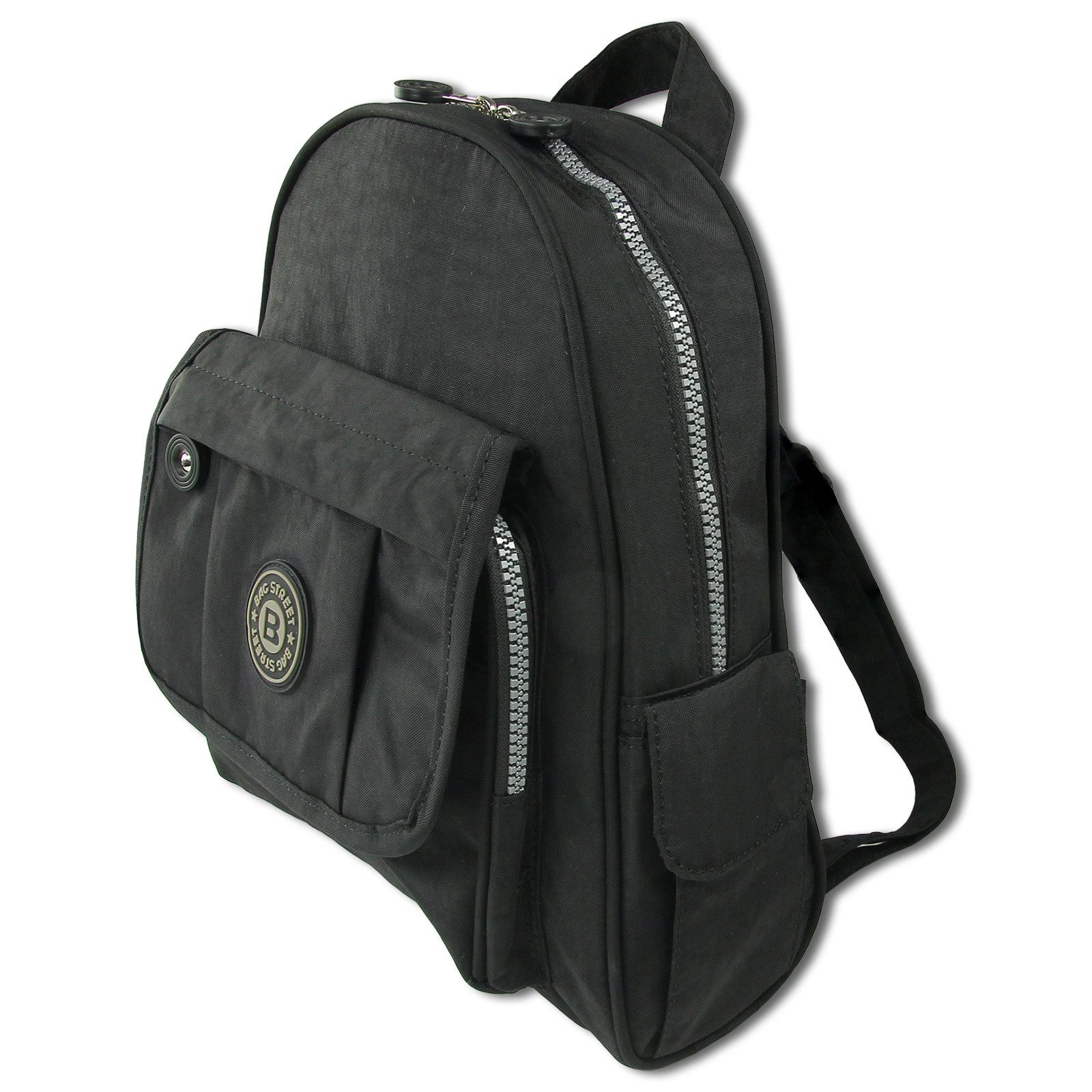BAG STREET Freizeitrucksack Bag Street Rucksack Crinkle Nylon schwarz, Damen, Jugend Cityrucksack, Freizeitrucksack Nylon, schwarz 30cm hoch