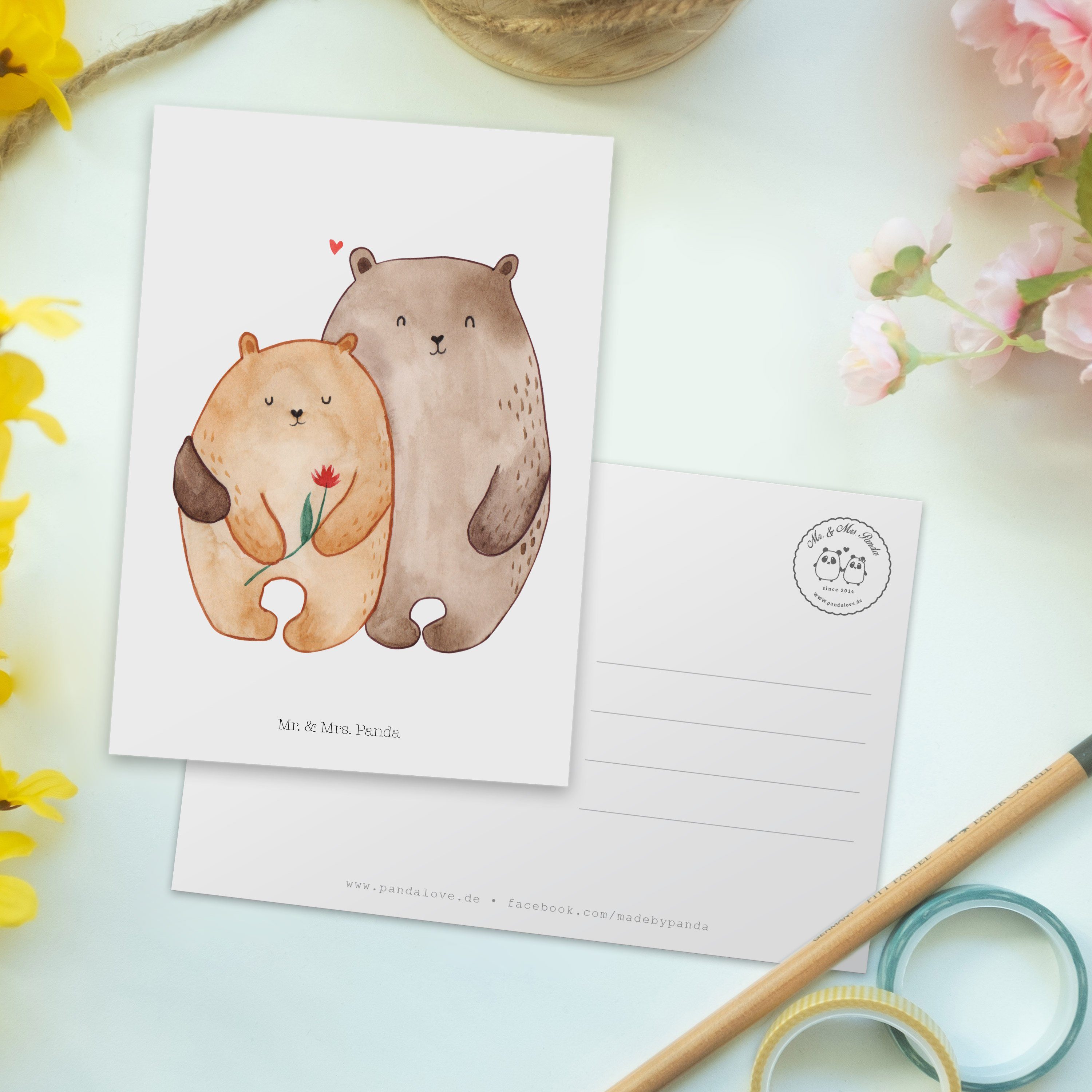- Bären Liebe Geschenk, Kar Postkarte Weiß & Mr. Panda Freundin, Mrs. - Umarmung, Heiratsantrag,