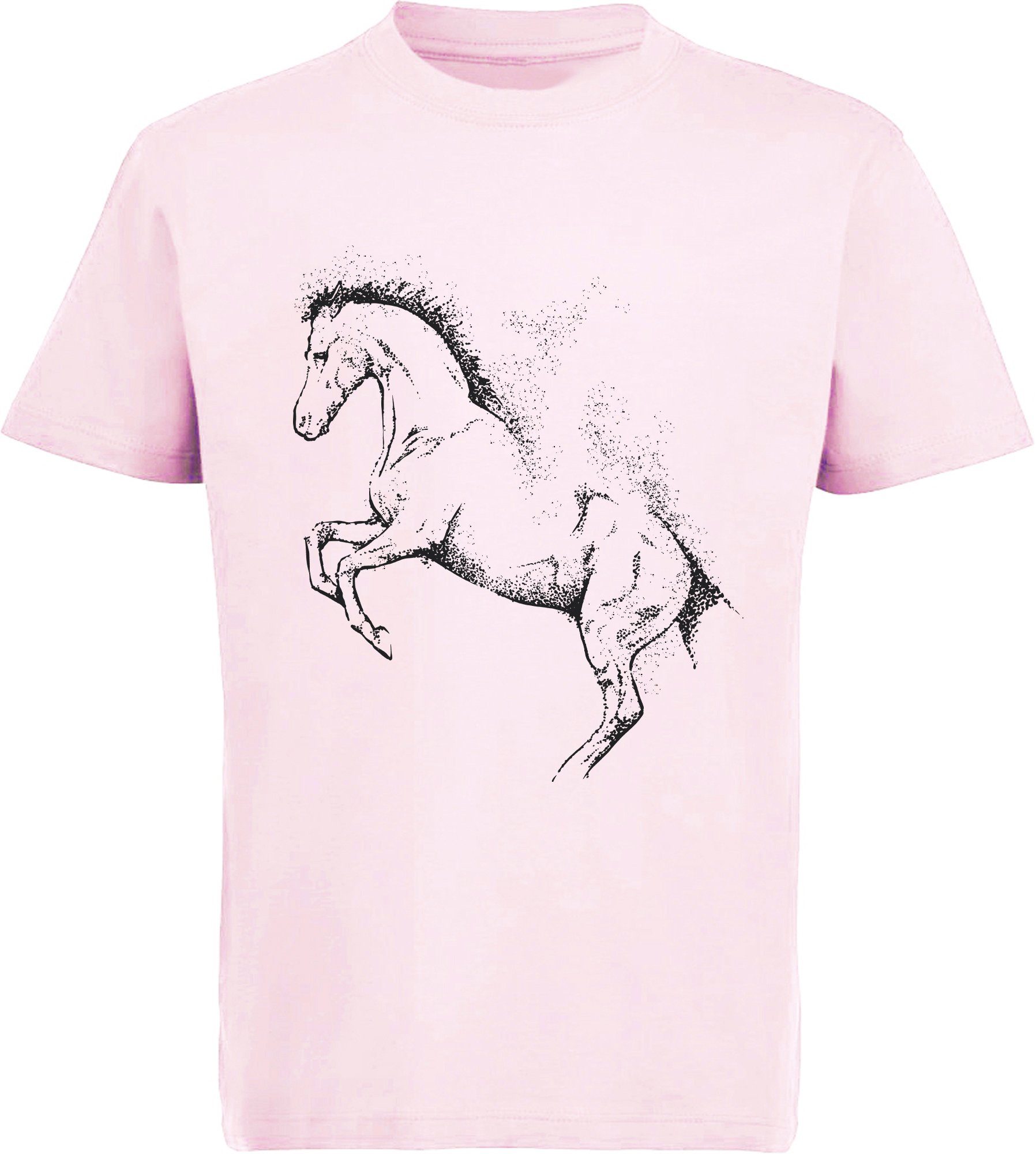 Print-Shirt - rosa Baumwollshirt Pferde mit Aufdruck, T-Shirt Silhouette Gepunktete Kinder bedrucktes i196 MyDesign24 Mädchen
