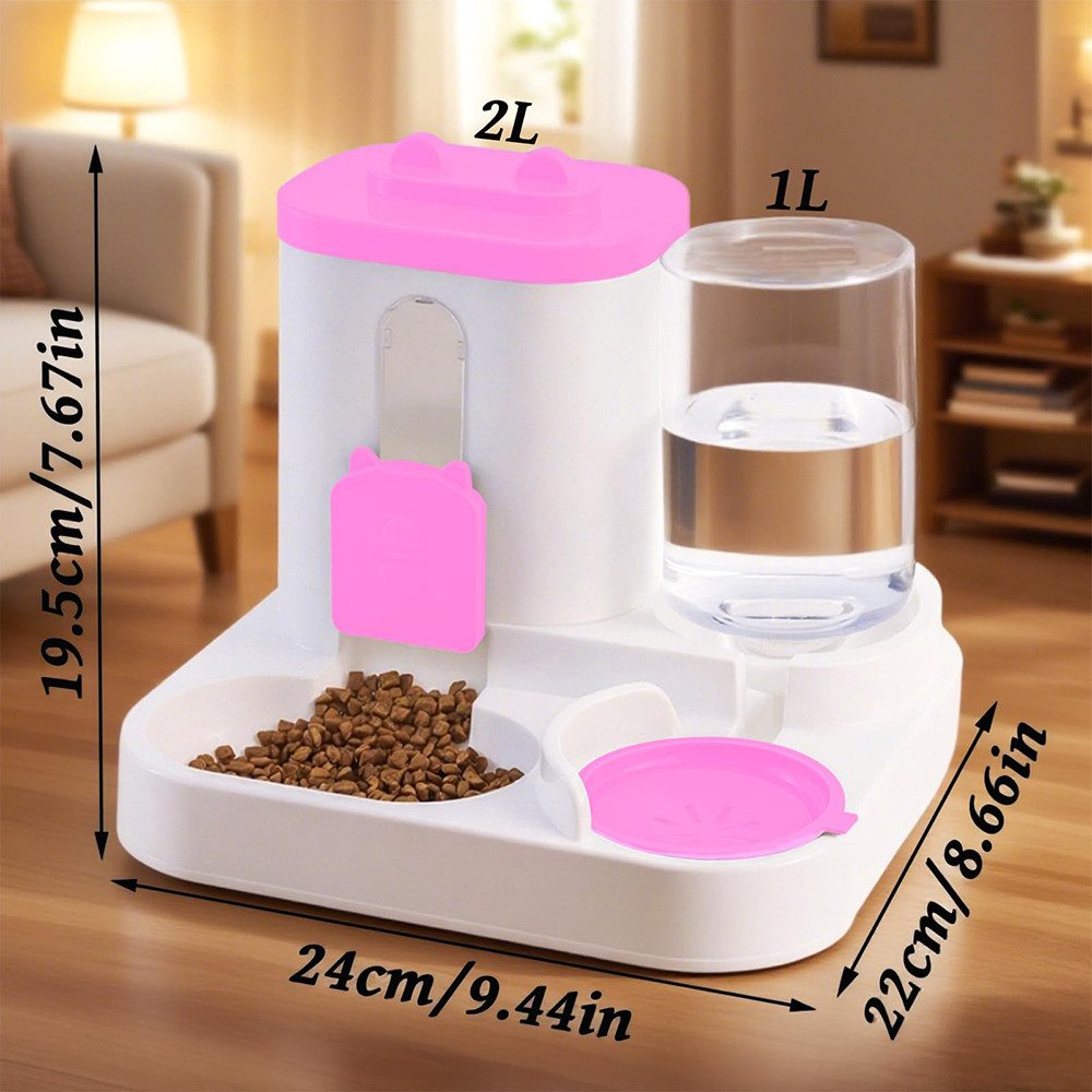 Ledander Futterspender Futterautomat Wasser,2 in 1, großer Wasserspender Futterspender, für kleine und mittelgroße Hunde, Katzen, Welpen und Kätzchen