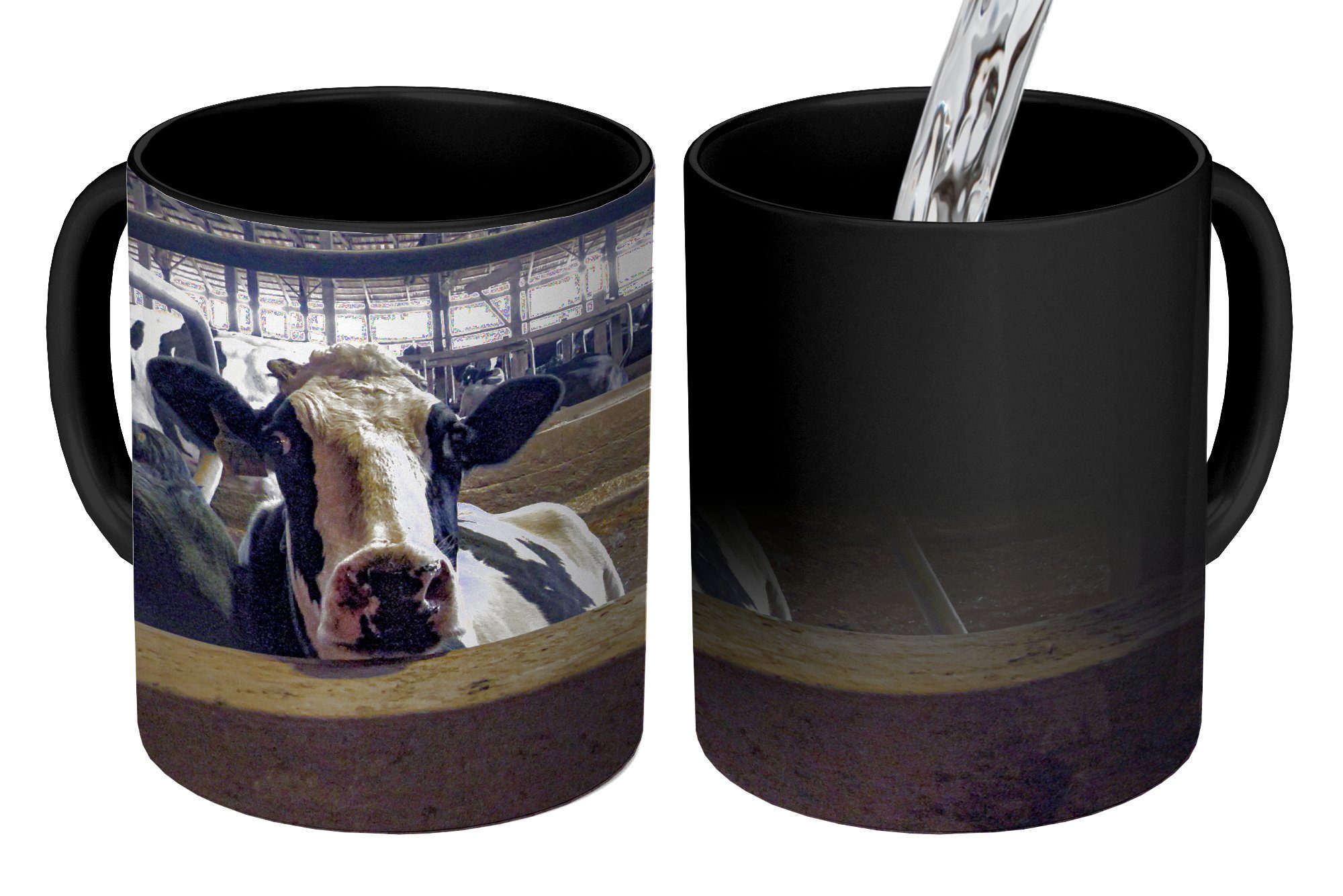 Kuh Teetasse, Bauernhof, Stall Zaubertasse, - Tasse Farbwechsel, Keramik, - Kaffeetassen, MuchoWow Geschenk