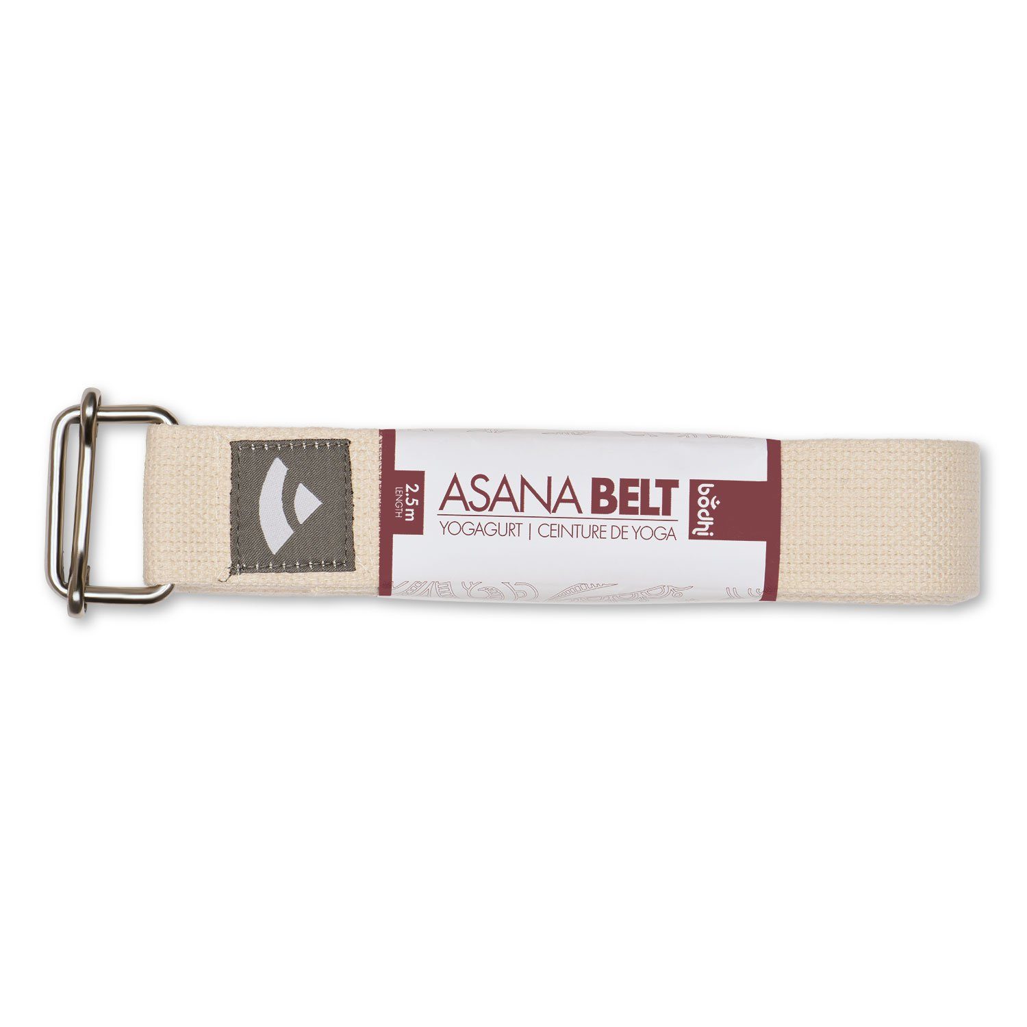 bodhi Yogamatte Yogagurt mit ASANA natur Schiebeschnalle 2,5m, Metall BELT