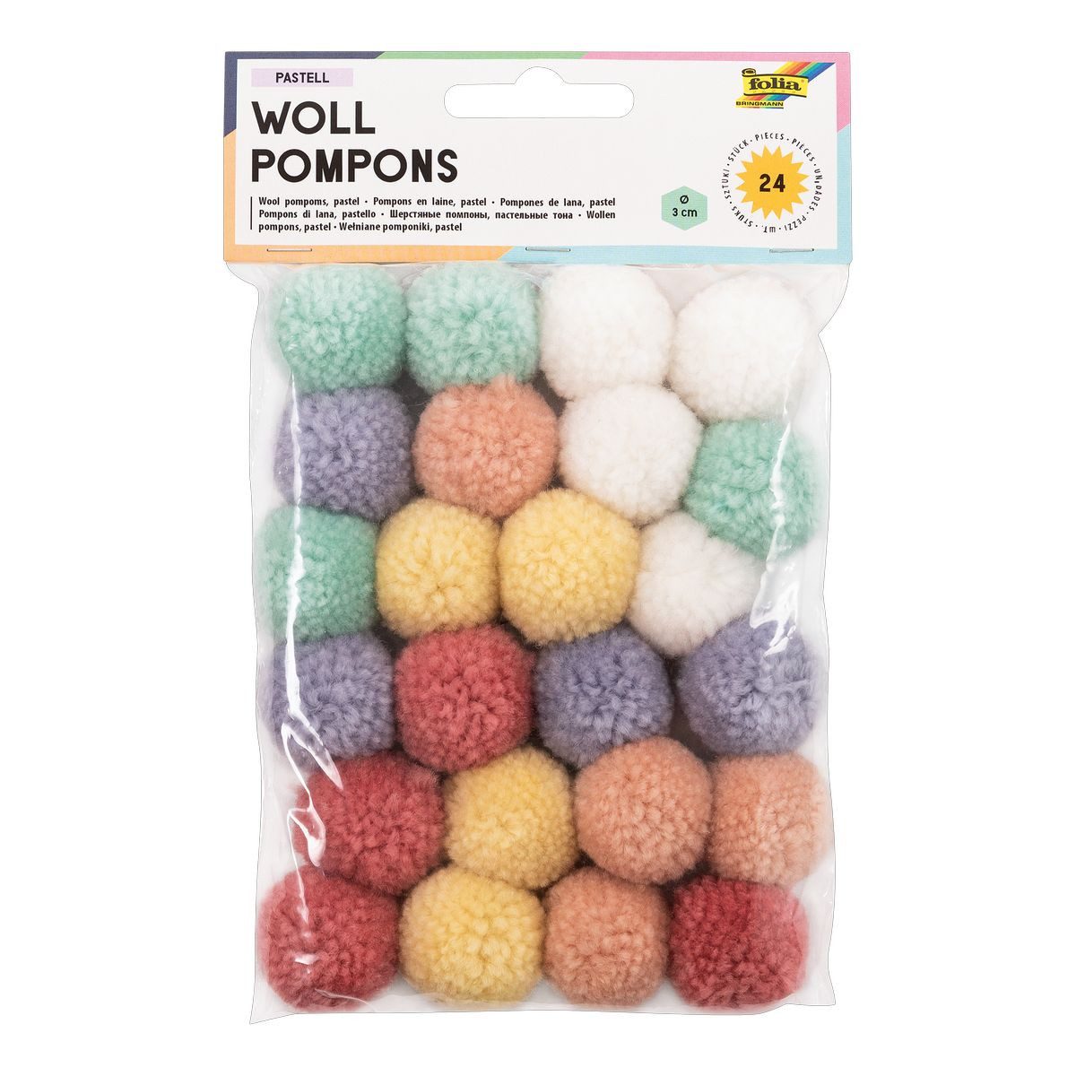 Folia Pompon folia Pompons Pastell aus Wolle Ø3cm 24 Stück